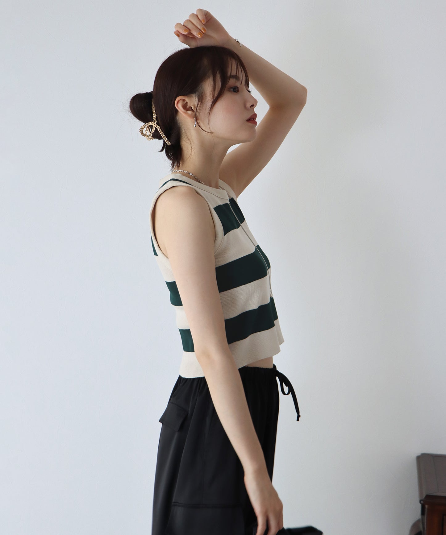 【TIME SALE】ボーダーノースリーブニット【ゆうパケット】