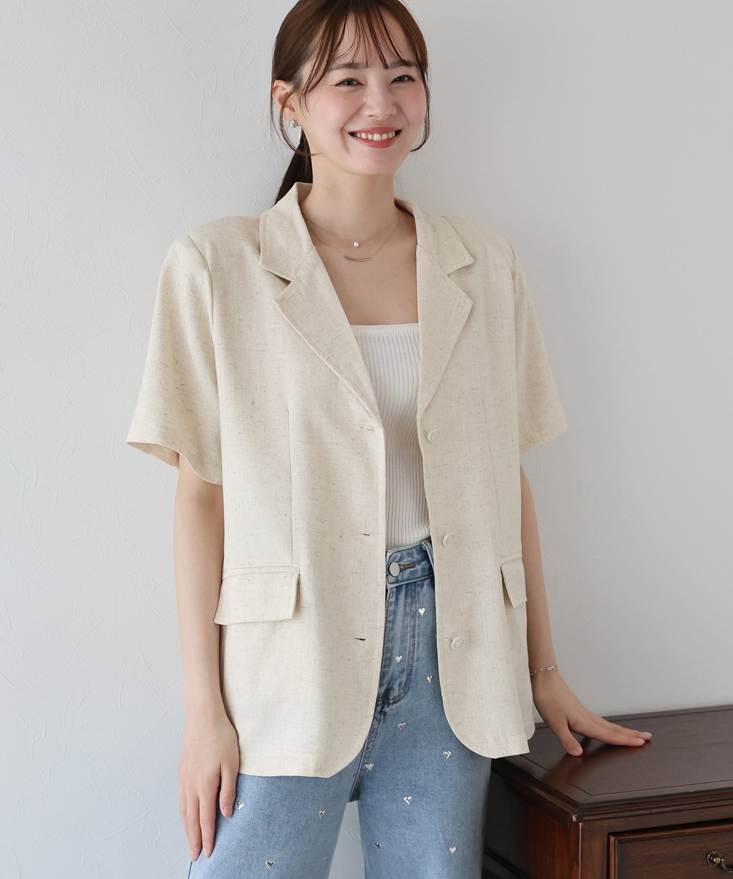 【新商品限定5%OFF(木)】半袖リネンジャケット