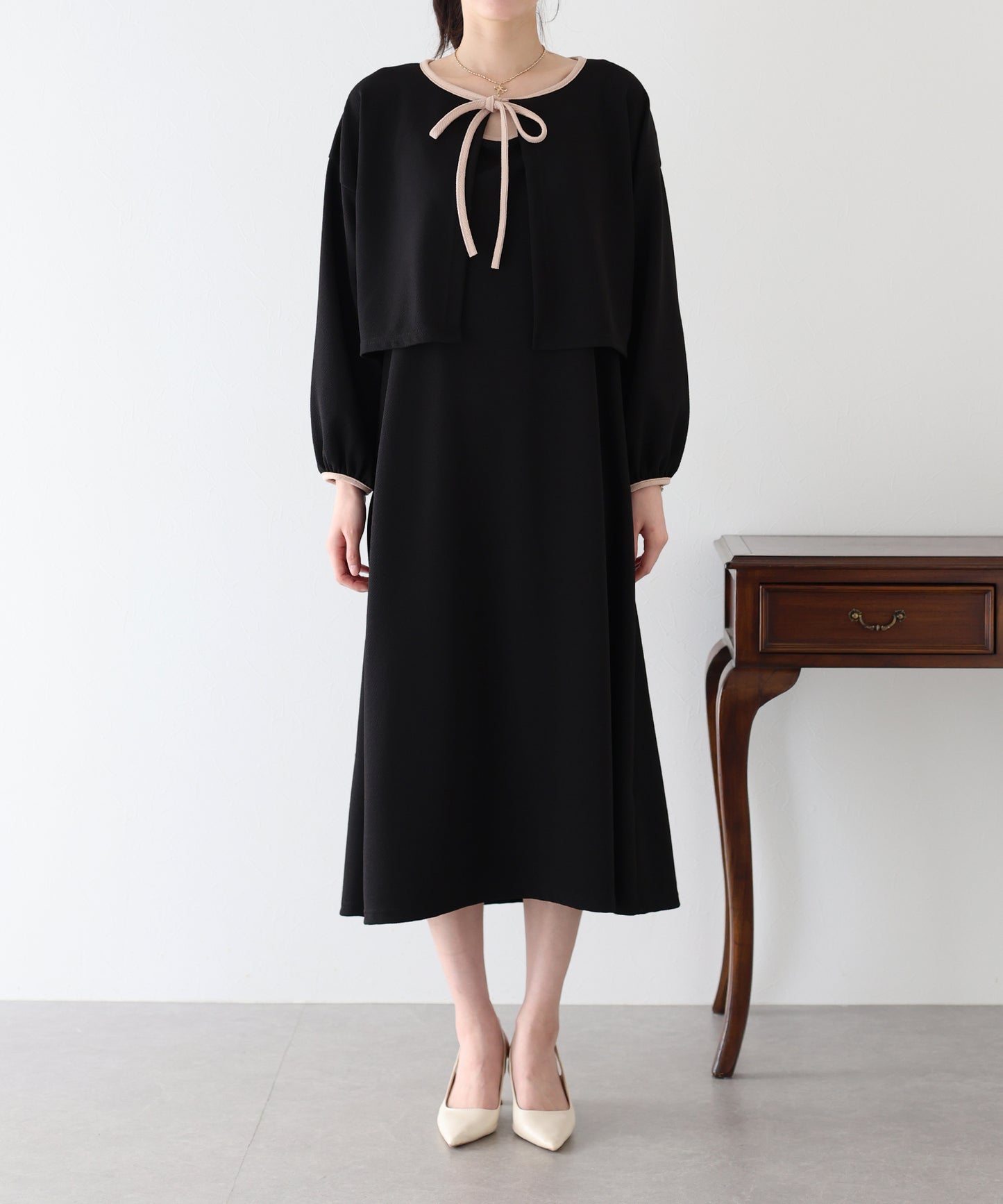 【SALE】配色カーディガン&ワンピースセットアップ