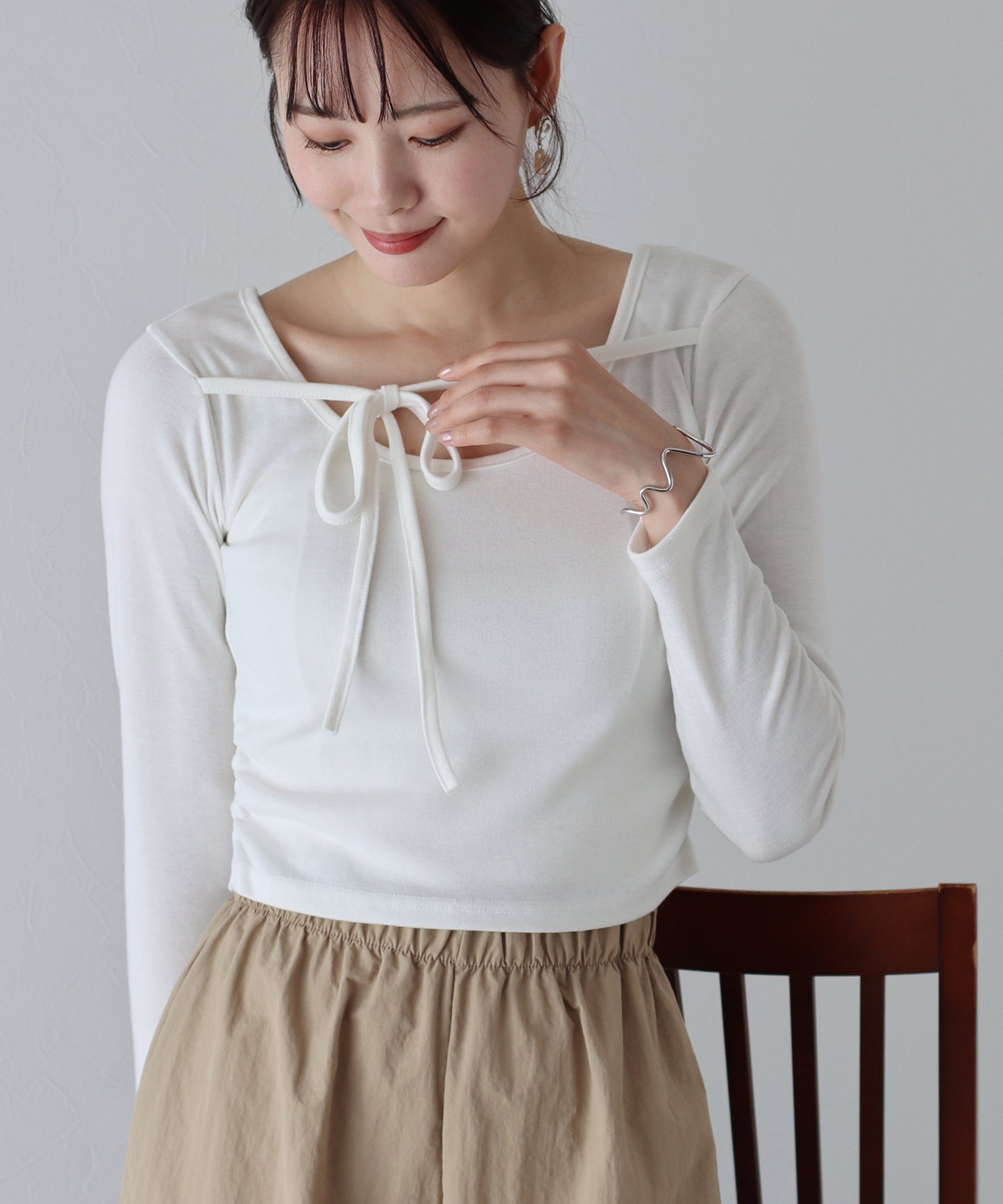 【SALE】フロントリボン付きカットソー