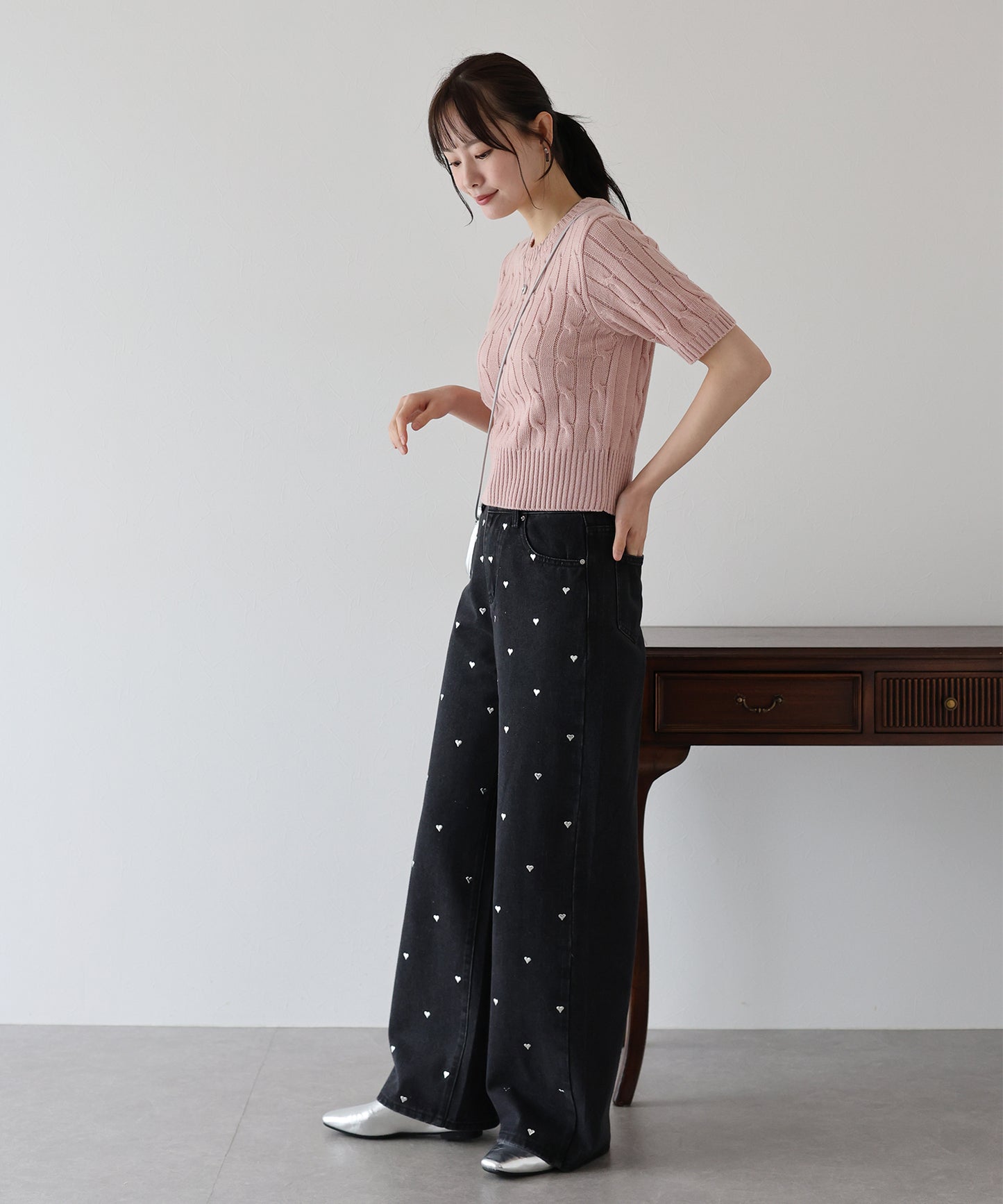 ハートスタッズデニムパンツ
