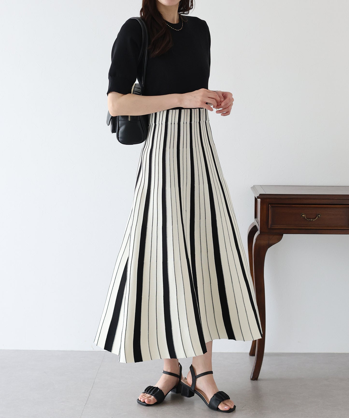 【SALE】配色ストライプニットスカートドッキングワンピース