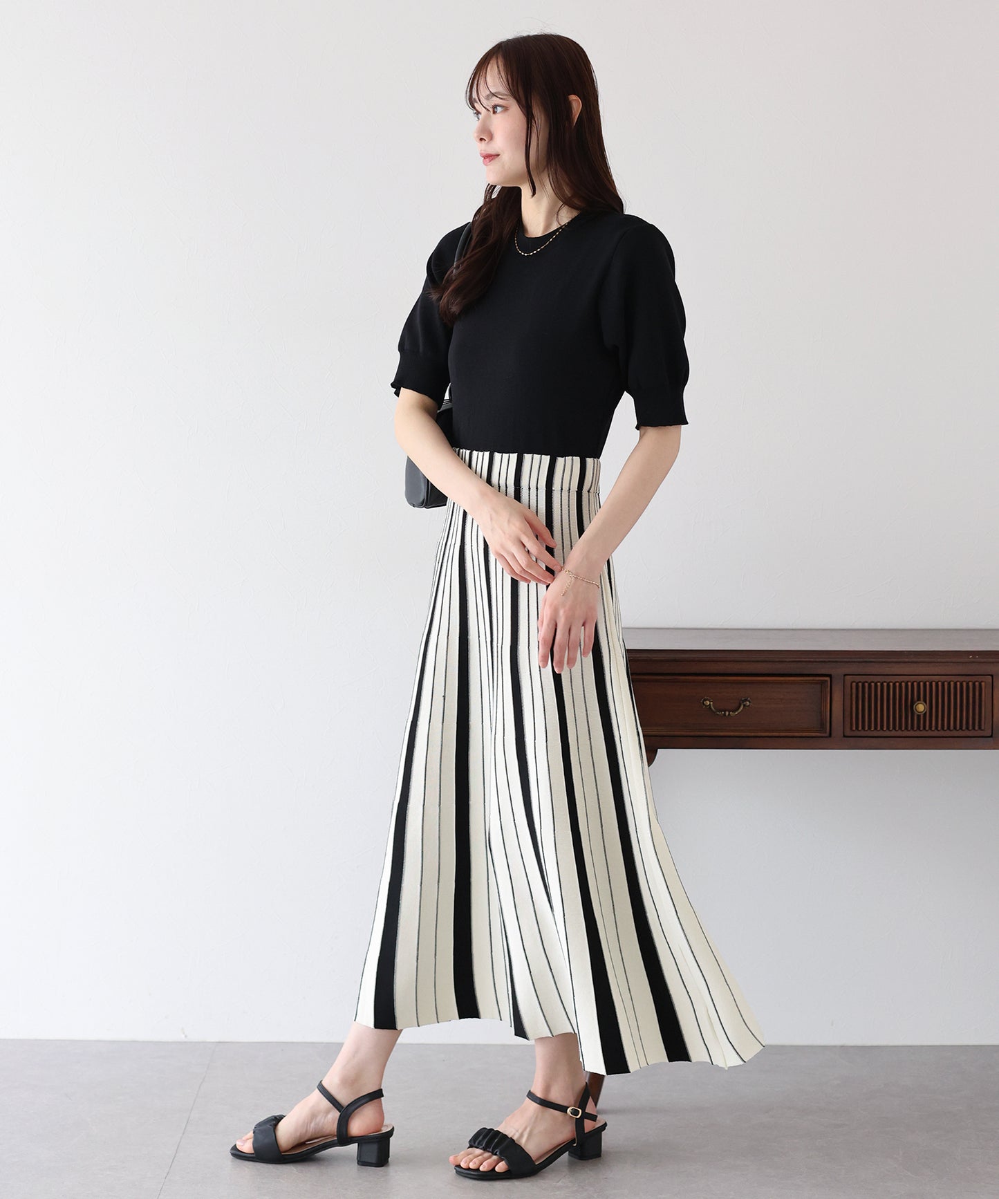 【SALE】配色ストライプニットスカートドッキングワンピース