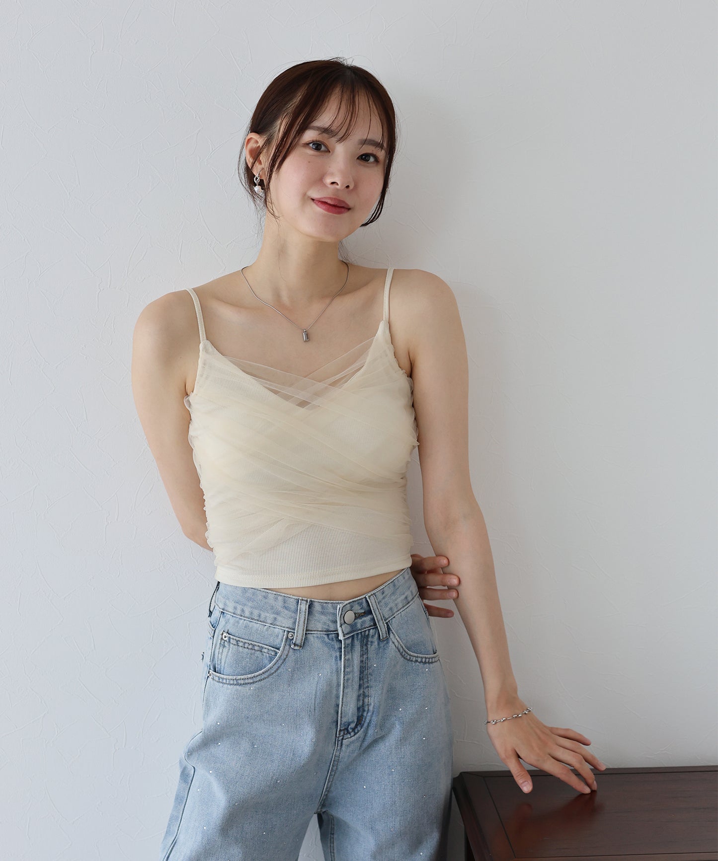 【SALE】カップ付きチュールレイヤードキャミソール【ネコポス】