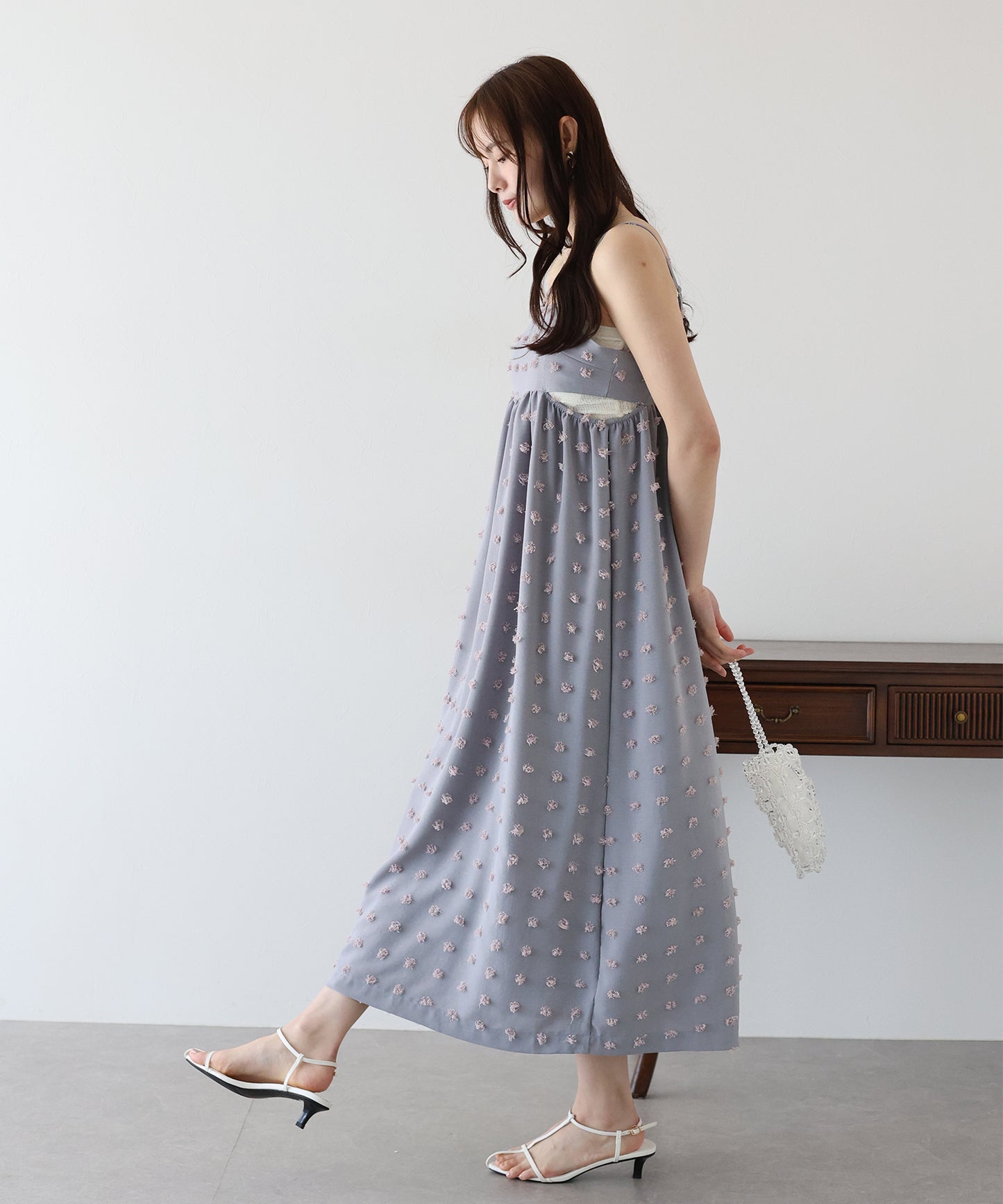 【SALE】ドットジャガードキャミワンピース