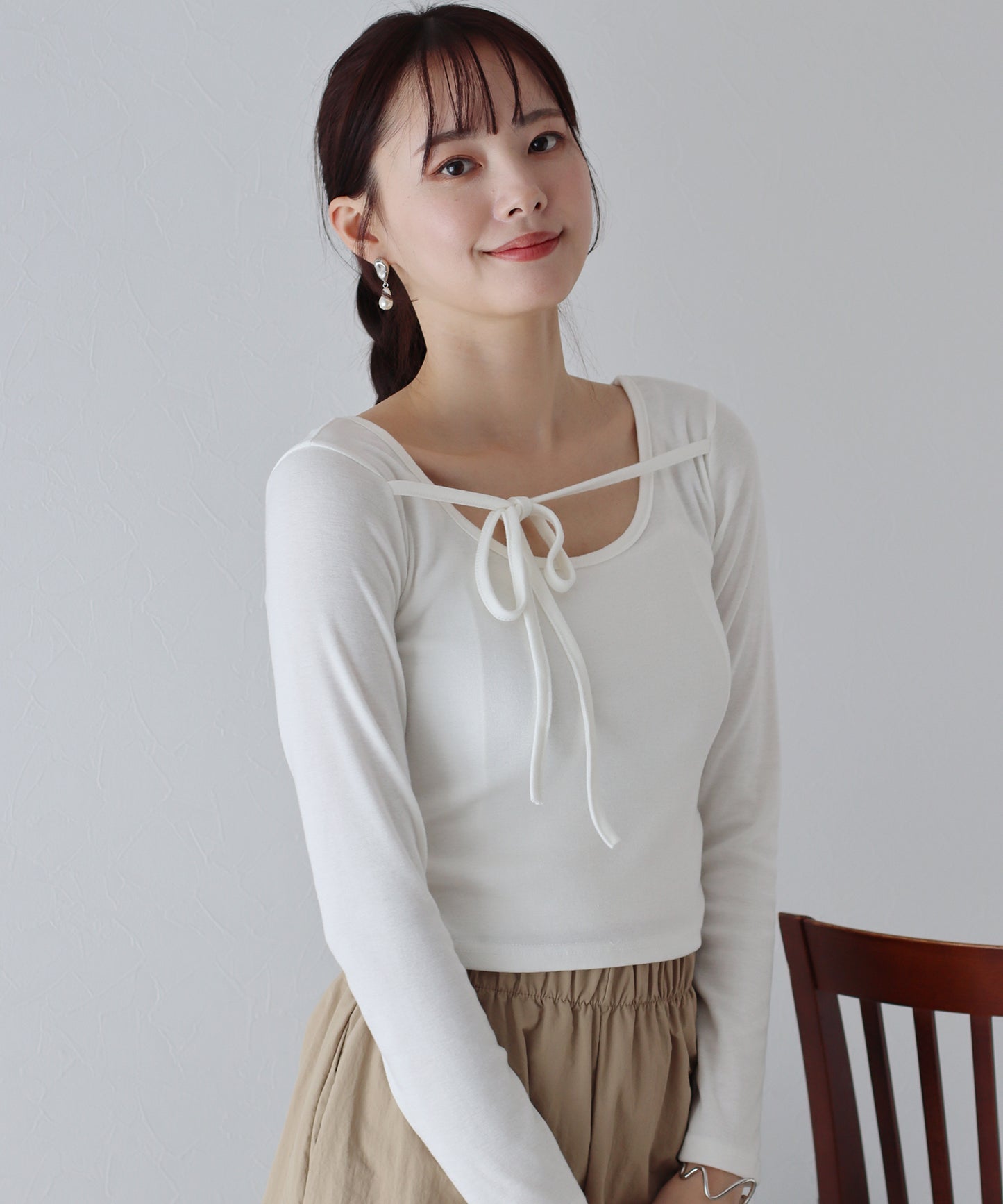 【SALE】フロントリボン付きカットソー
