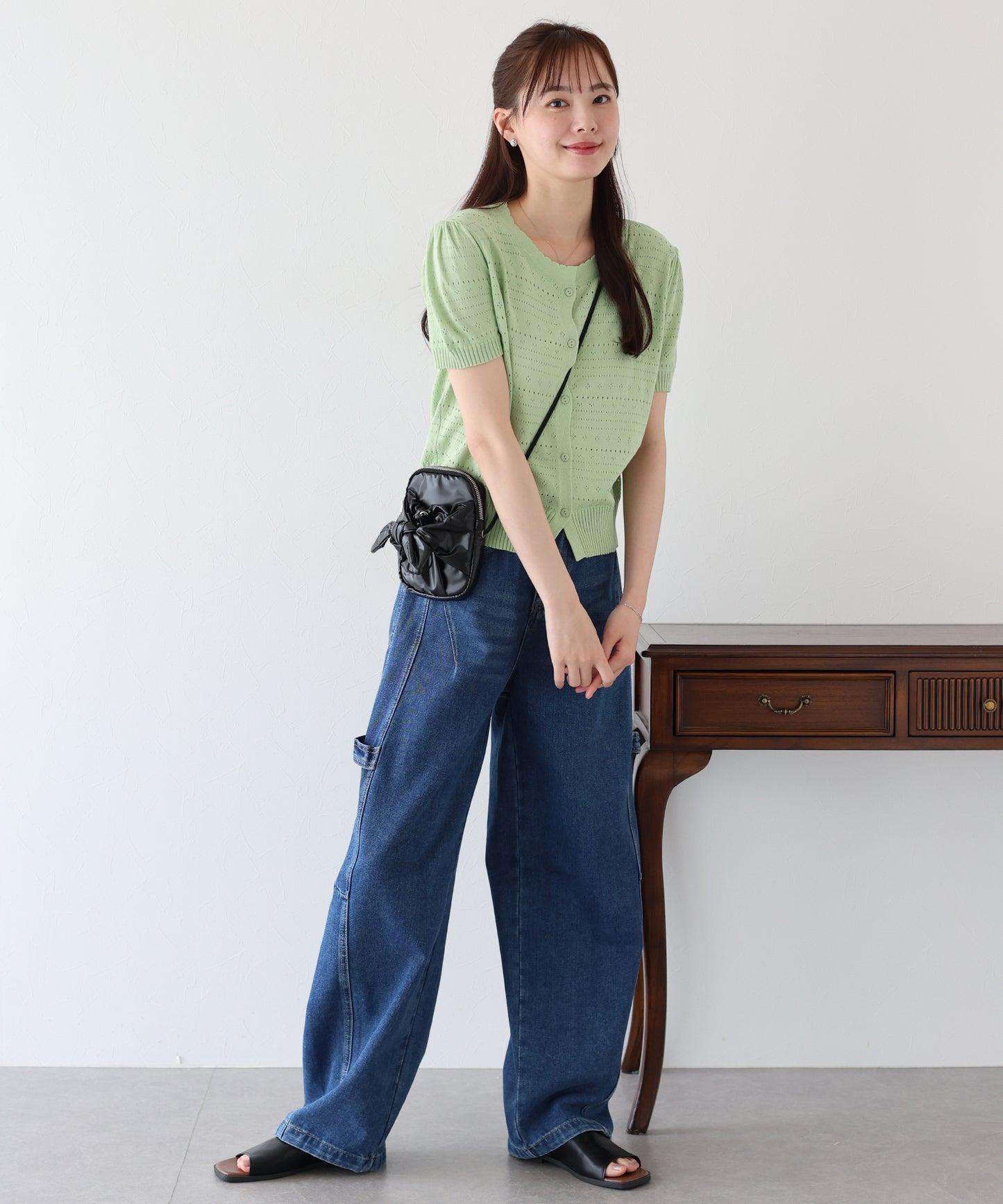 【SALE】透かし編み半袖ニットカーディガン【ネコポス】