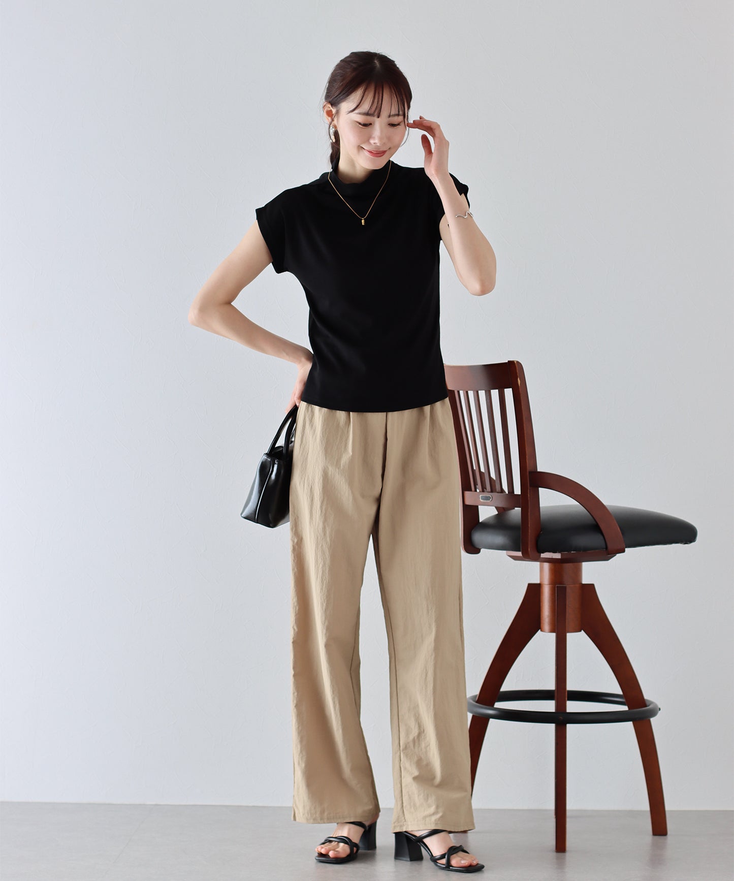 【SALE】ハイネックフレンチスリーブTシャツ【ネコポス】