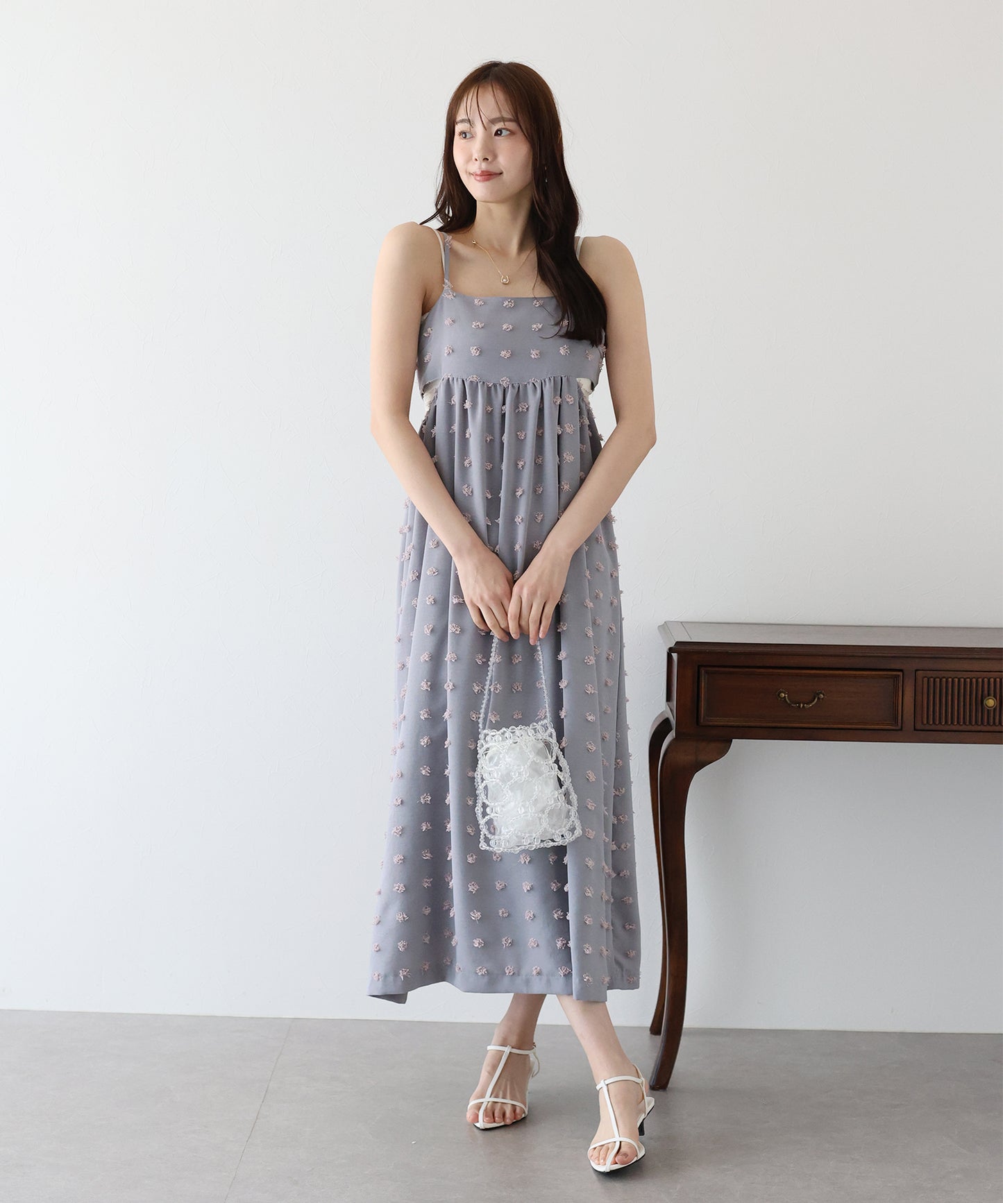 【SALE】ドットジャガードキャミワンピース