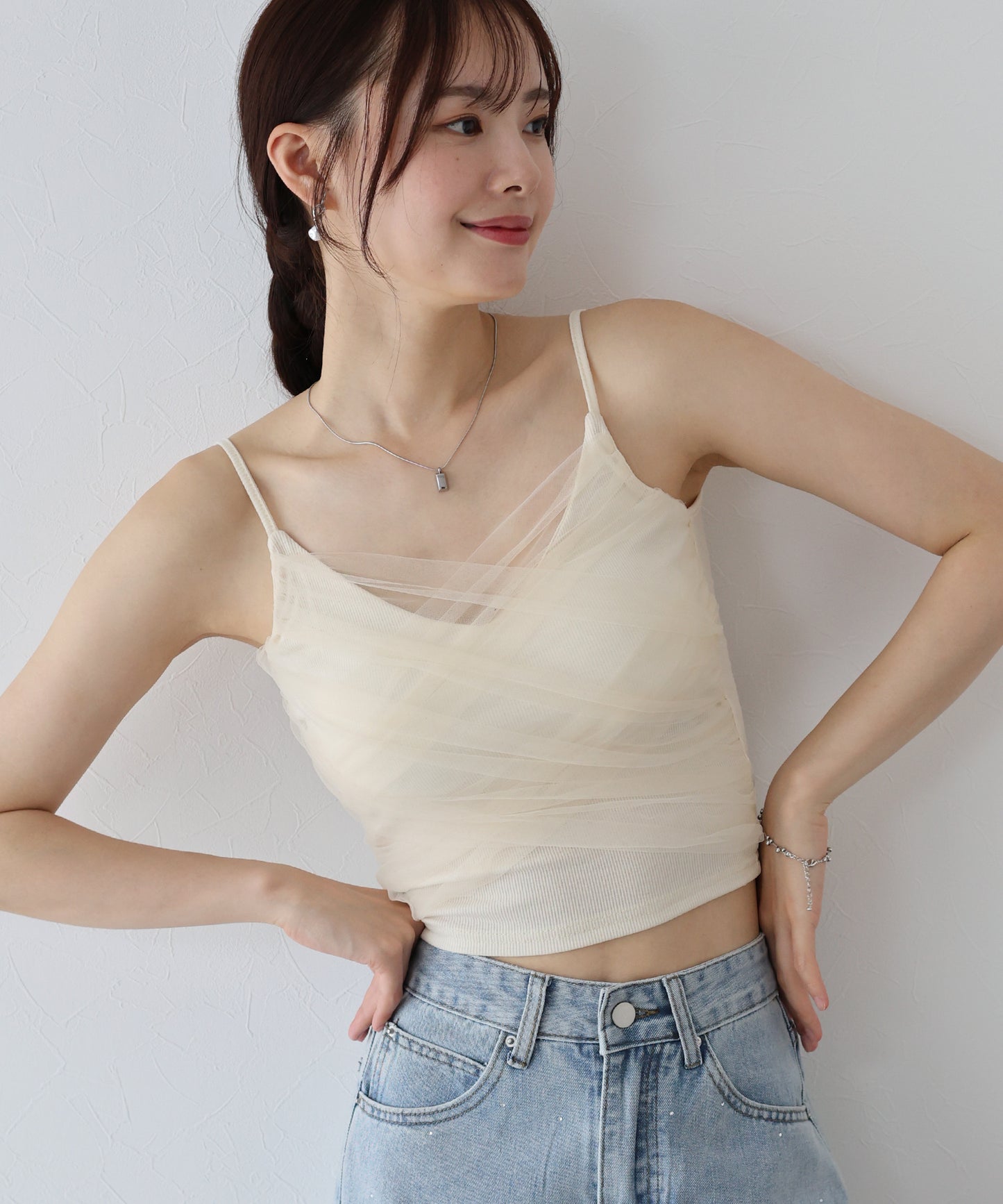 【SALE】カップ付きチュールレイヤードキャミソール【ネコポス】