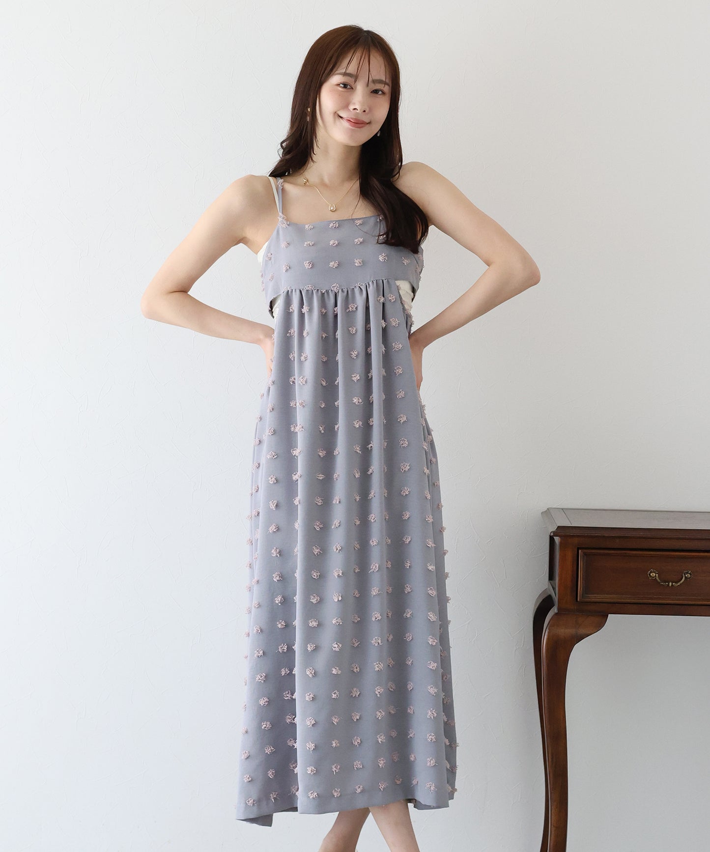 【SALE】ドットジャガードキャミワンピース