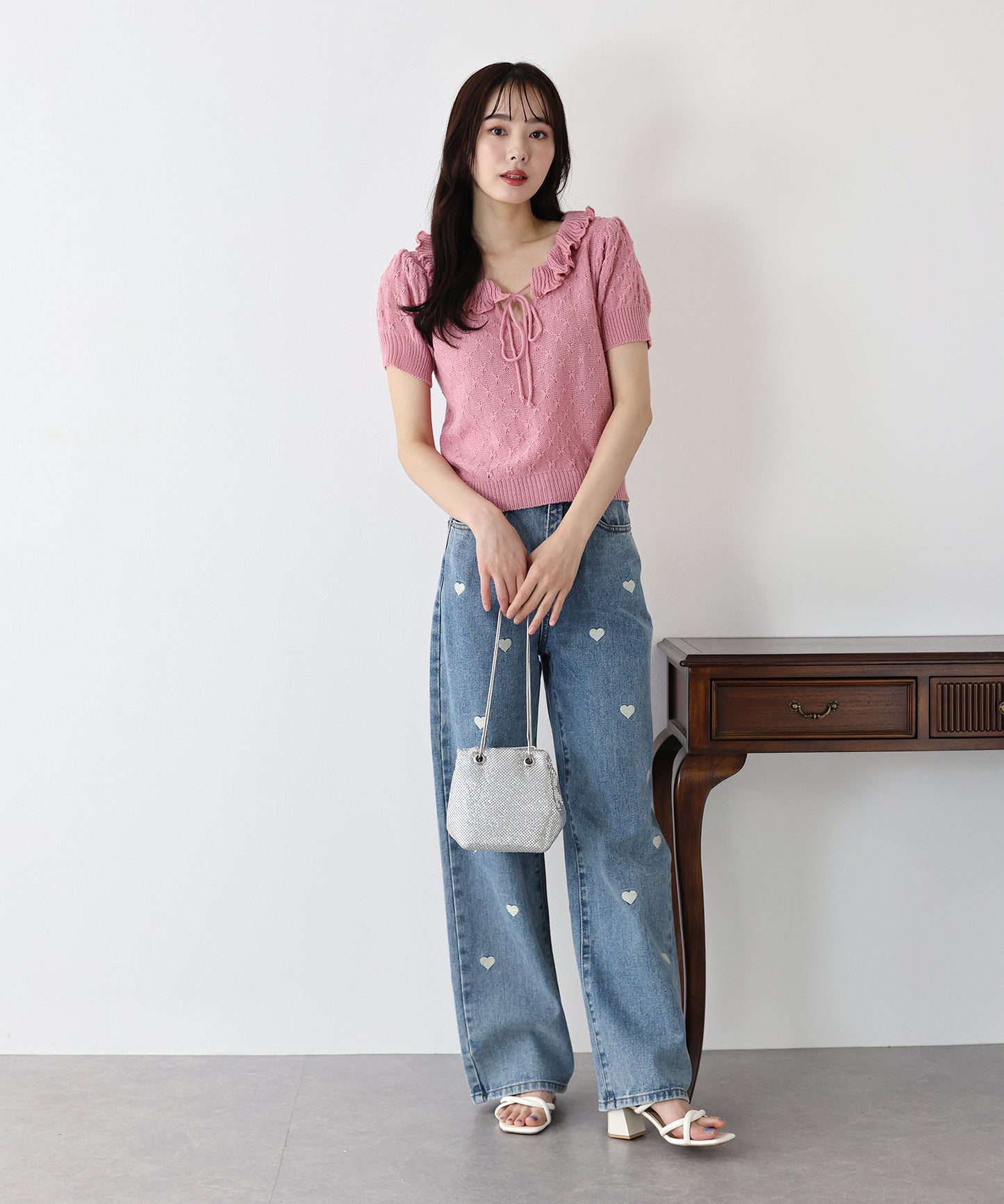 【SALE】フリル襟かぎ編みニット