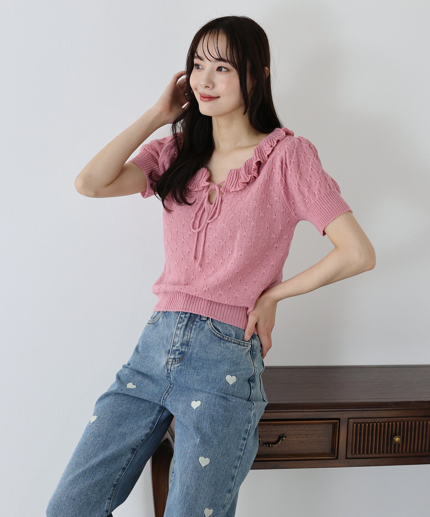 【SALE】フリル襟かぎ編みニット