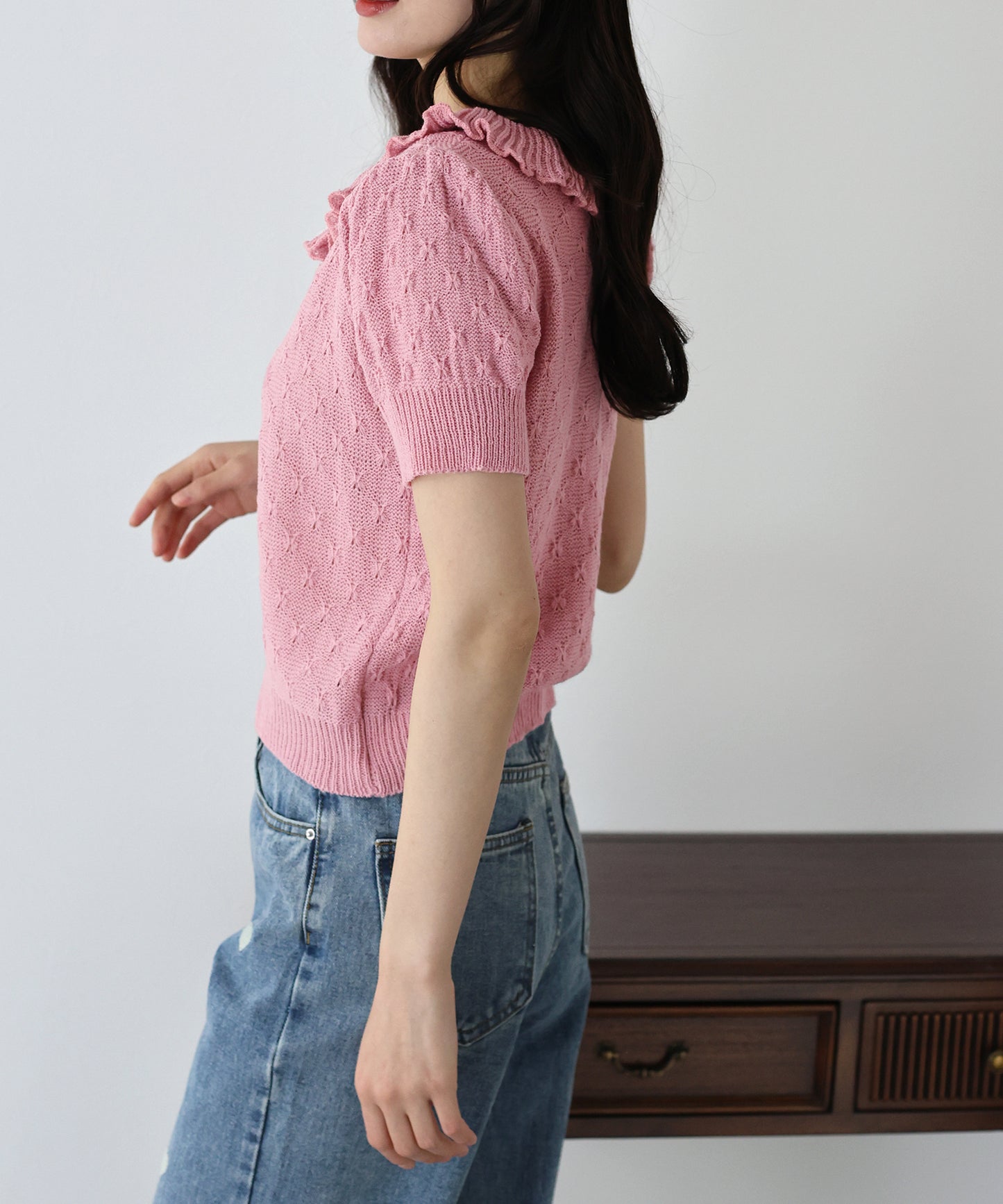 【SALE】フリル襟かぎ編みニット
