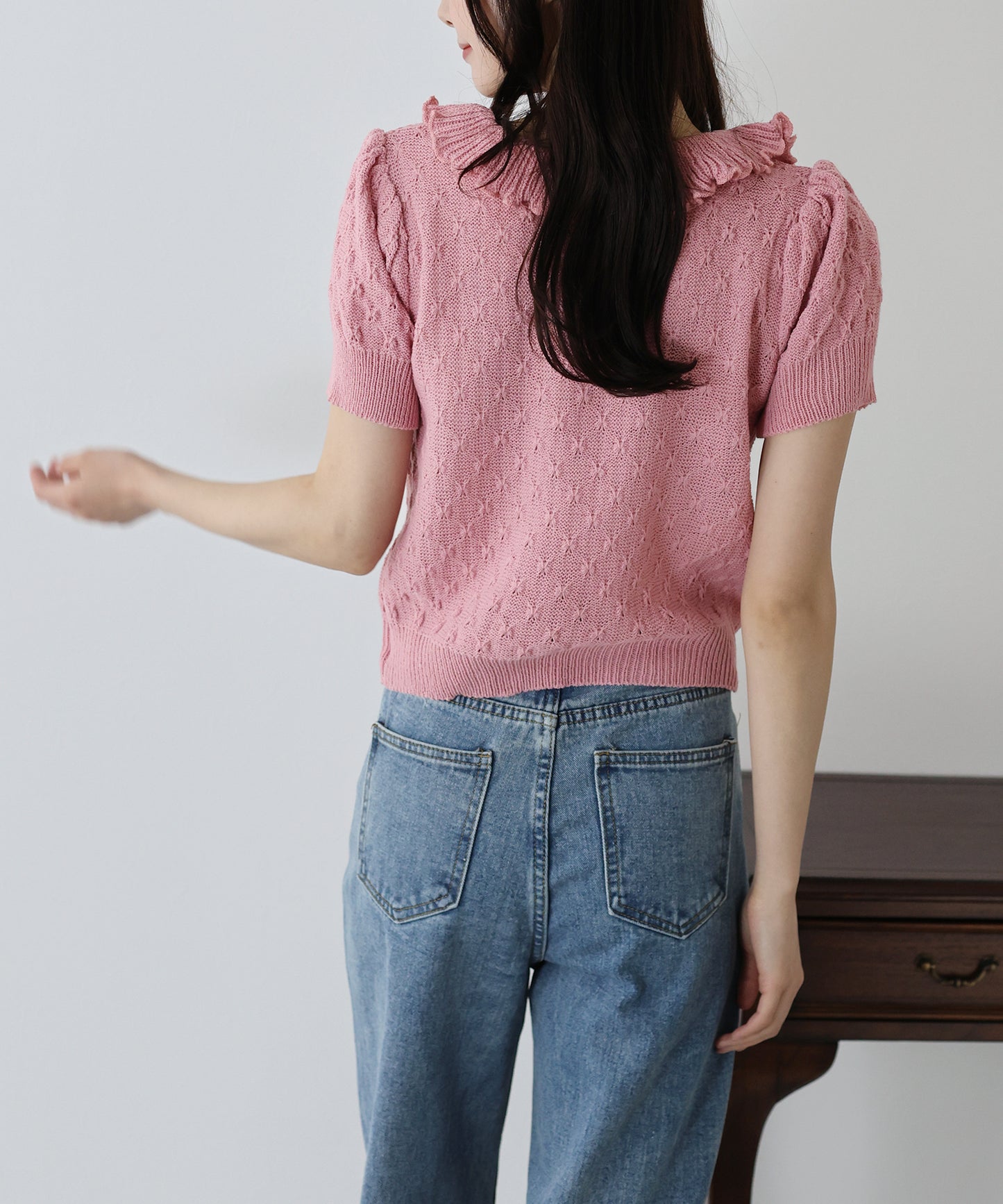 【SALE】フリル襟かぎ編みニット