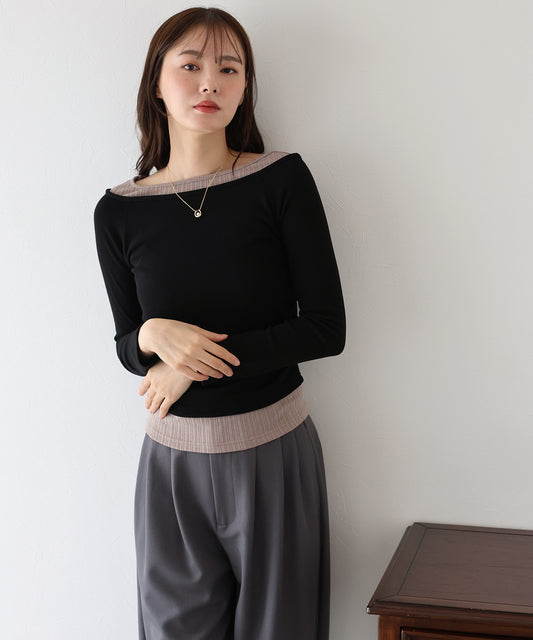 オフショルダーレイヤードカットソー【ネコポス】