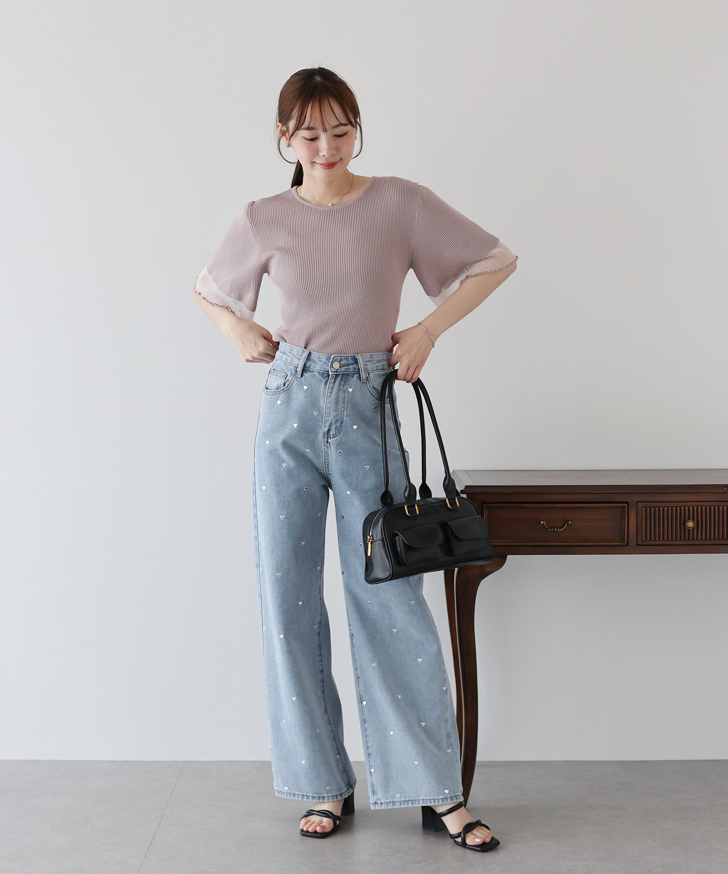 【TIME SALE】半袖先シアーリブニット