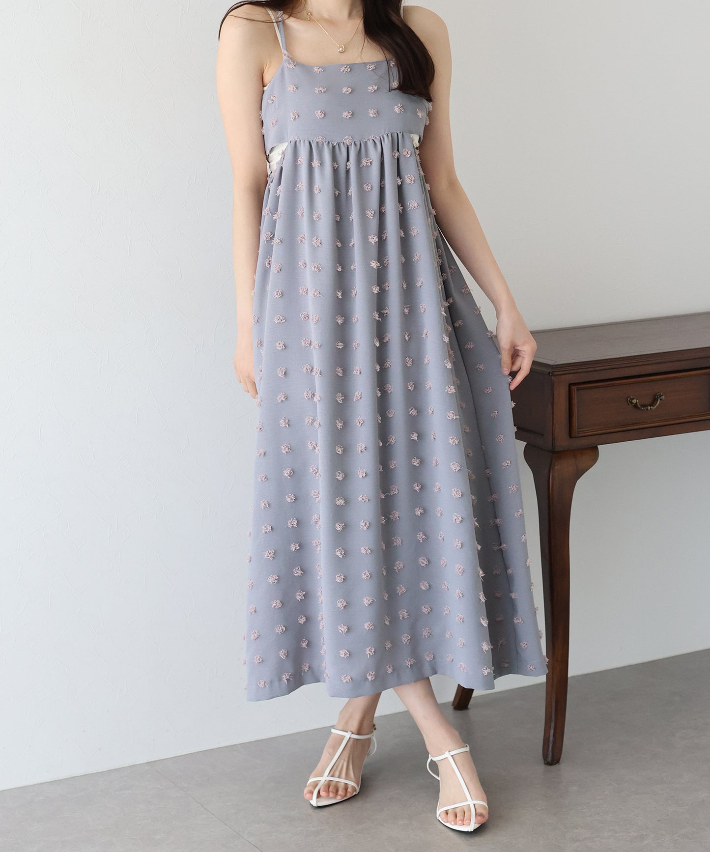 【SALE】ドットジャガードキャミワンピース