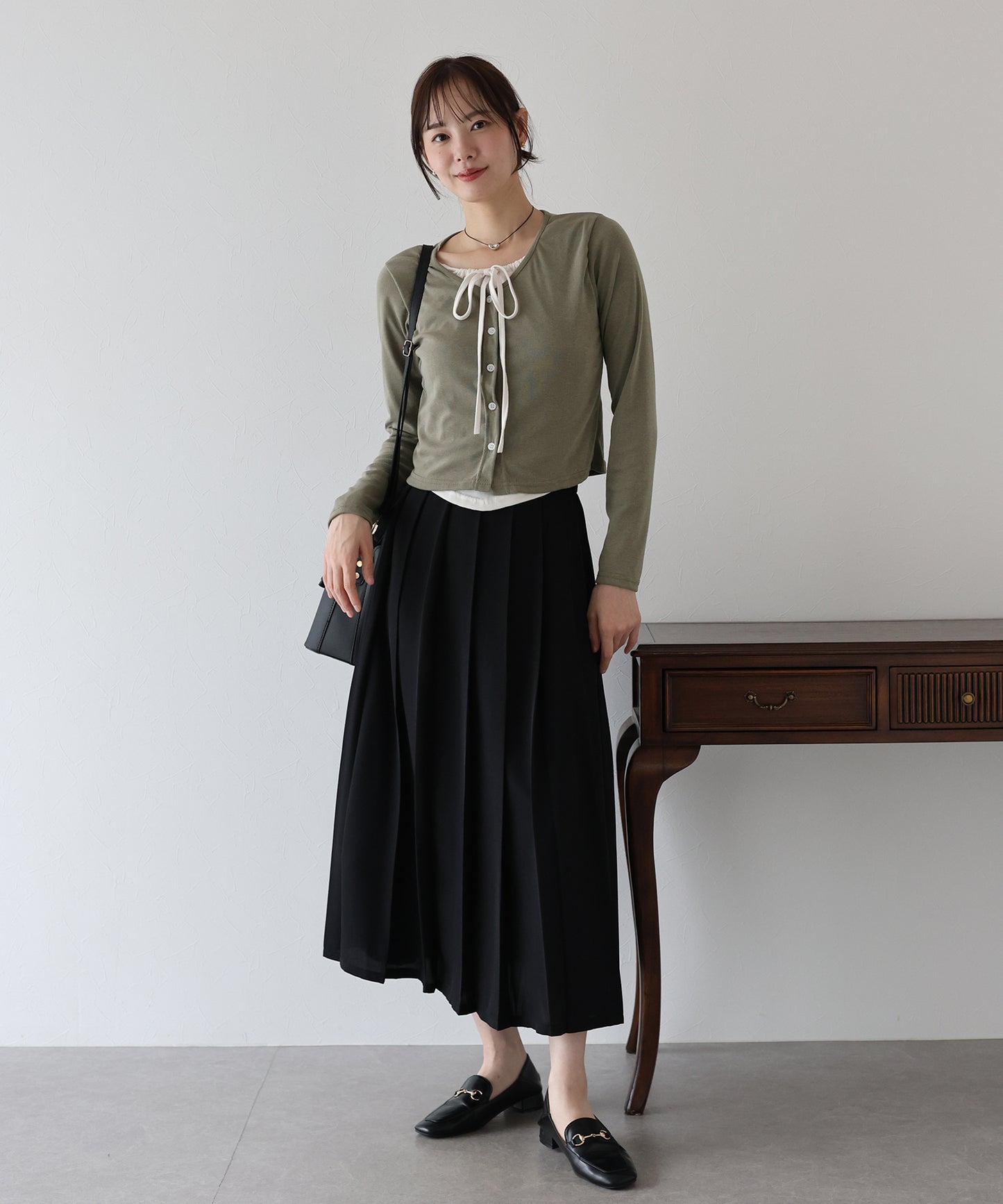 【早割5%OFF】リボン付きレイヤード風トップス