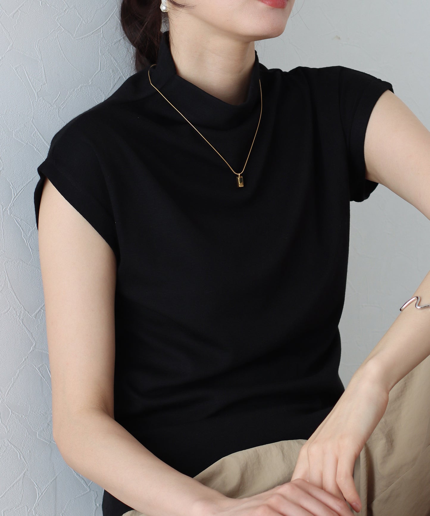 【SALE】ハイネックフレンチスリーブTシャツ【ネコポス】