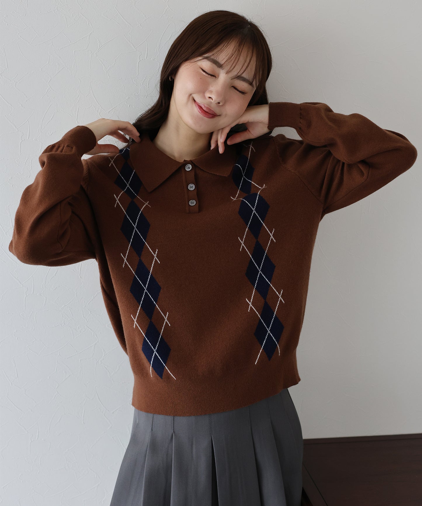 【早割5%OFF】アーガイルポロニット