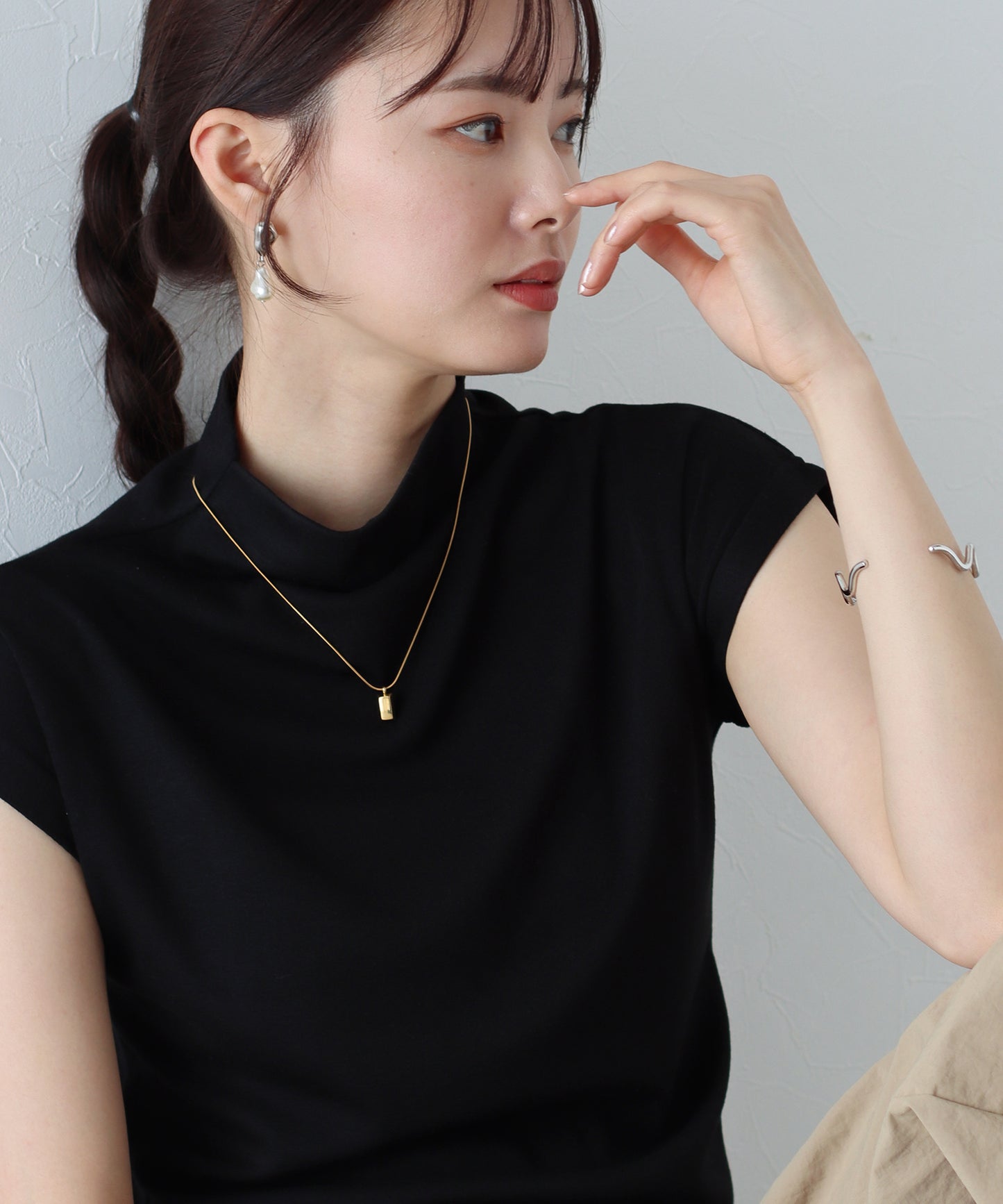 【SALE】ハイネックフレンチスリーブTシャツ【ネコポス】