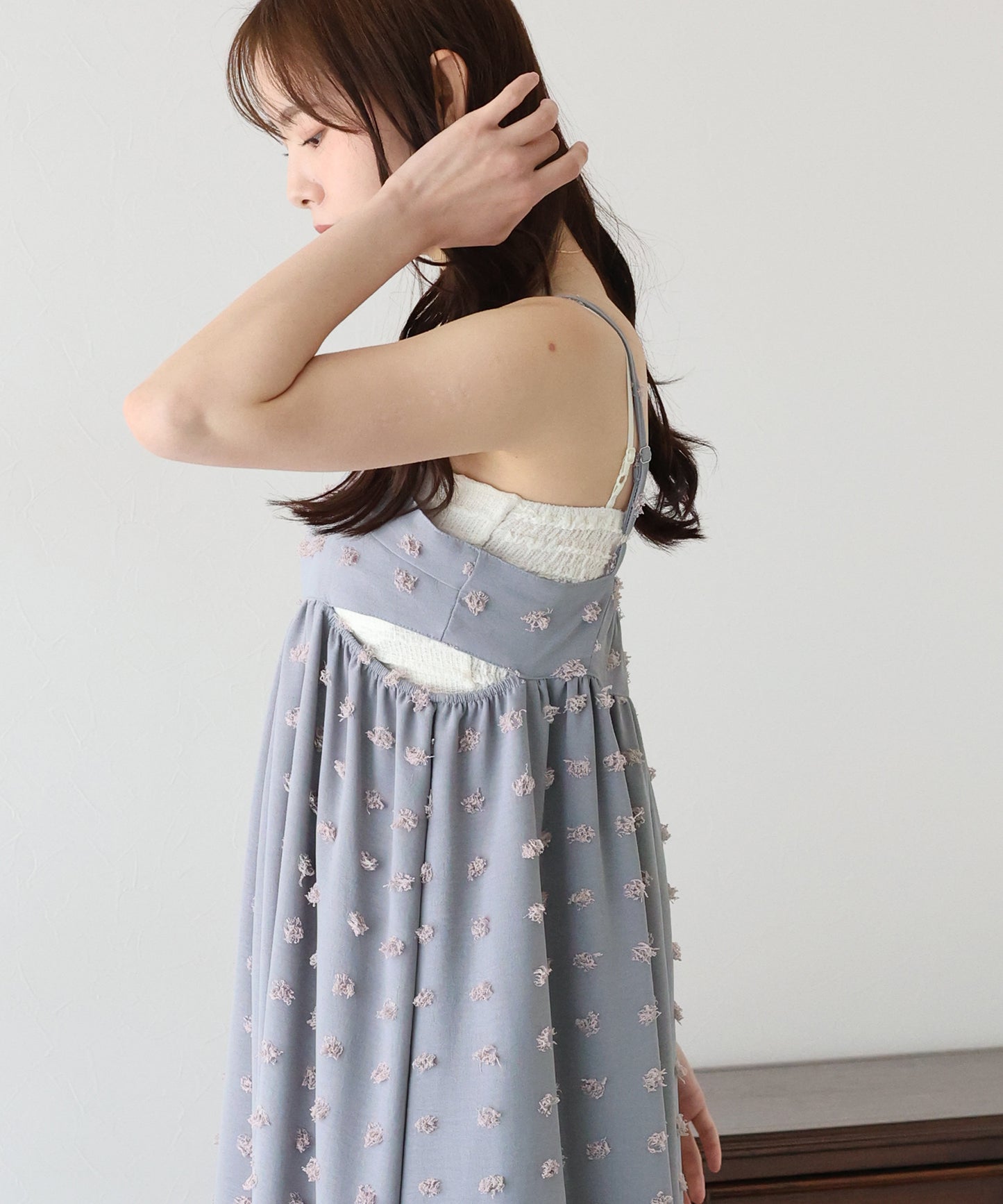 【SALE】ドットジャガードキャミワンピース