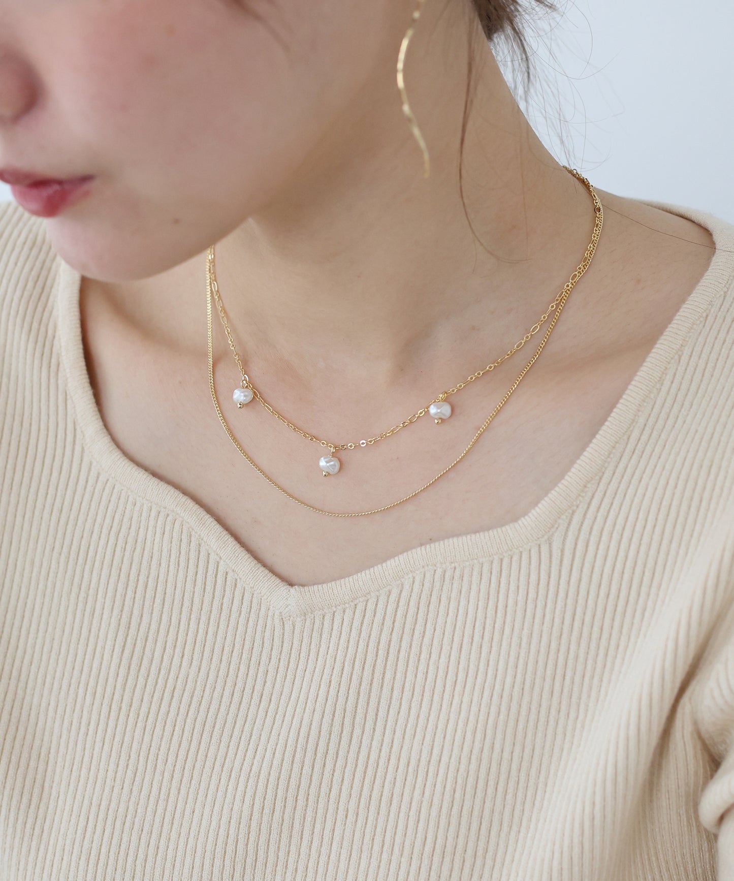 【早割5%OFF】パールステーション2連ネックレス / ニッケルフリー【ネコポス】