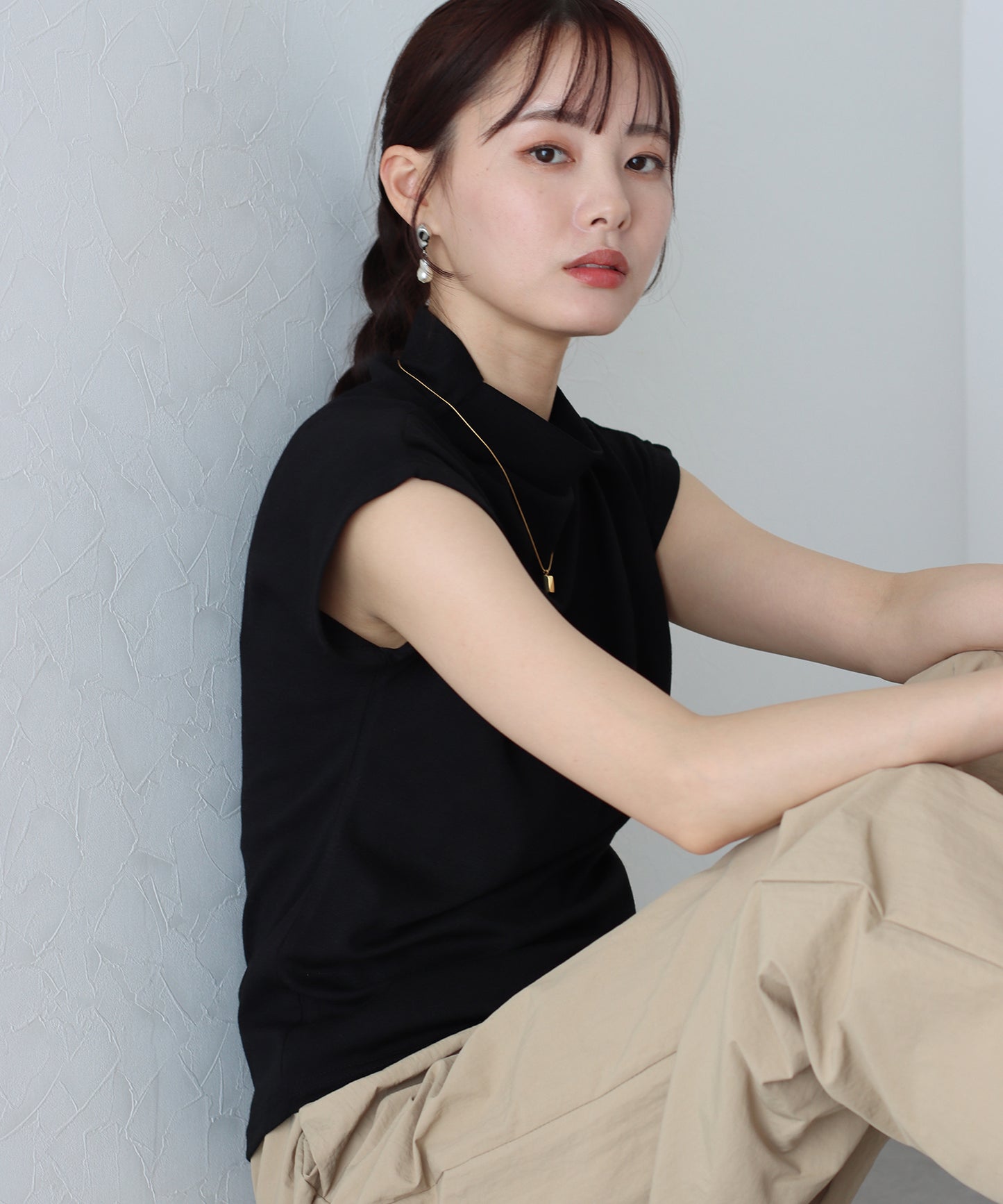 【SALE】ハイネックフレンチスリーブTシャツ【ネコポス】