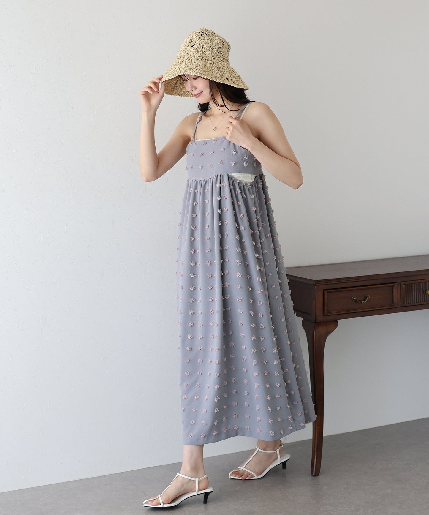 【SALE】ドットジャガードキャミワンピース