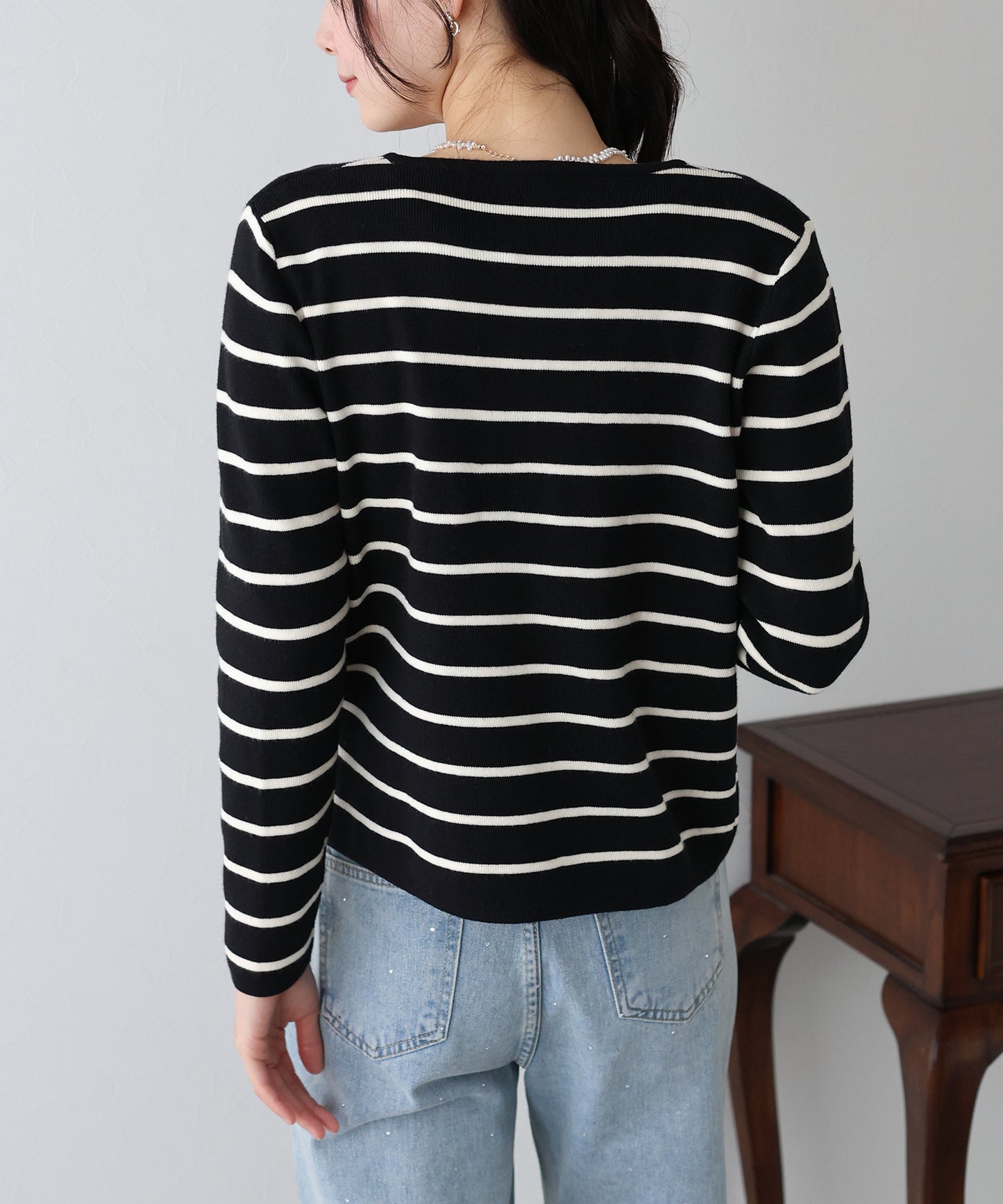 【SALE】金ボタンボーダーカーディガン