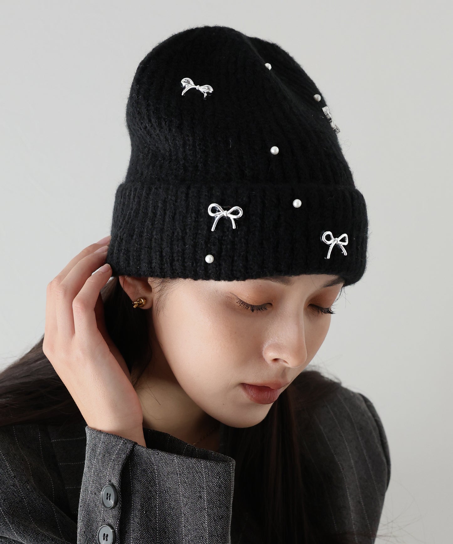 【SALE】パールリボンニット帽