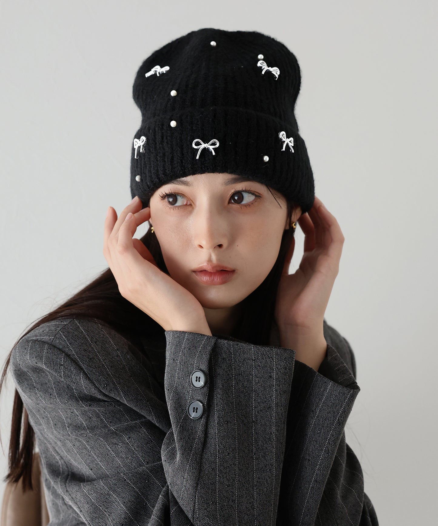 【SALE】パールリボンニット帽