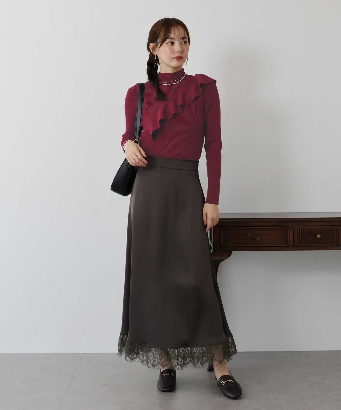【早割5%OFF】アシメフリルリブニット