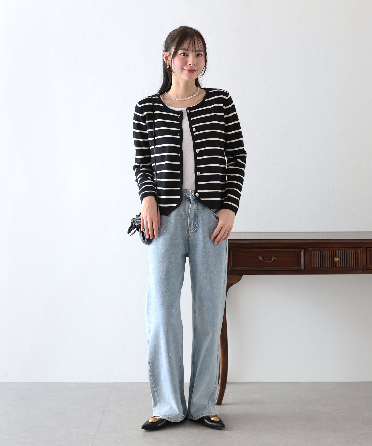 【SALE】金ボタンボーダーカーディガン