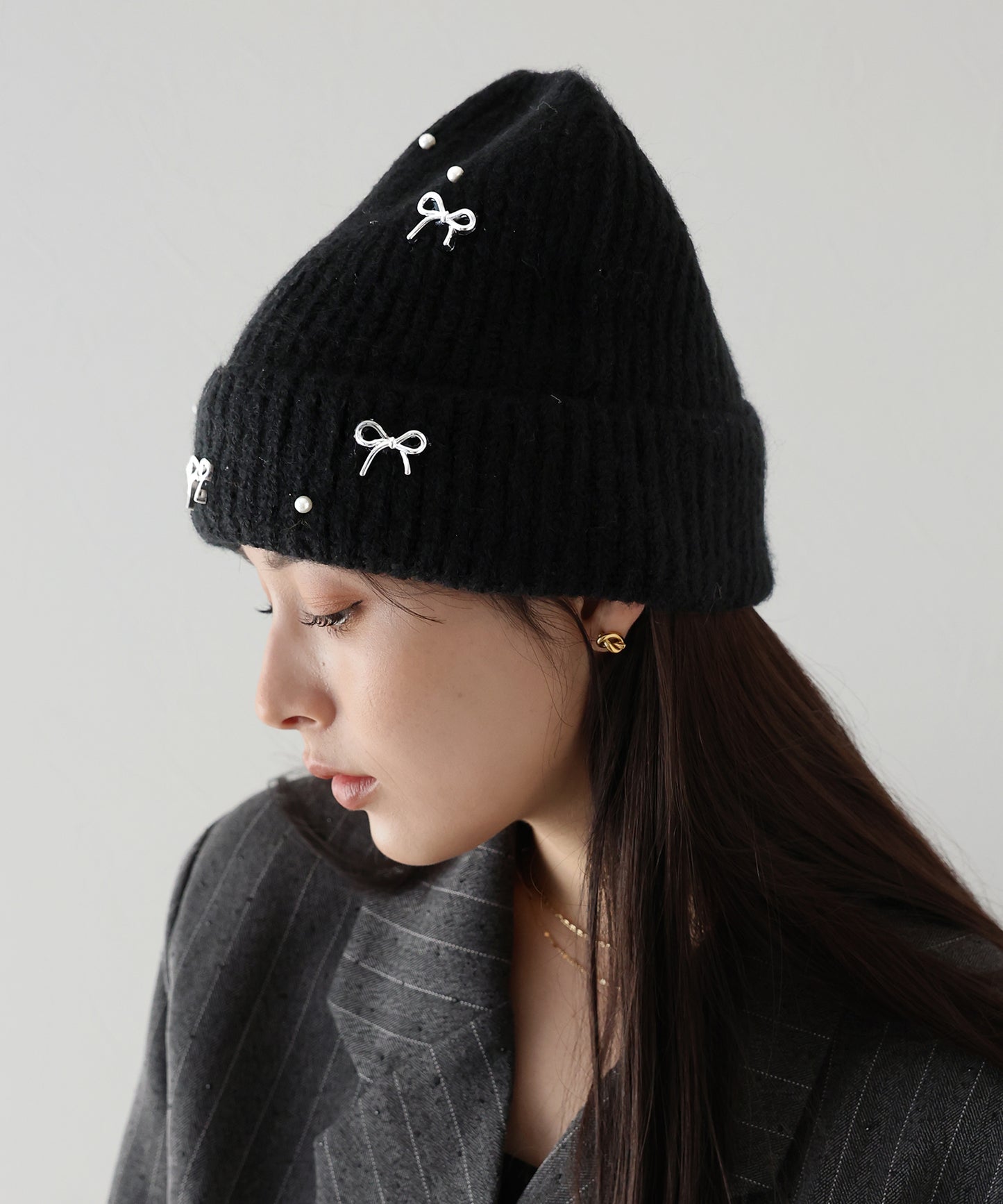 【SALE】パールリボンニット帽