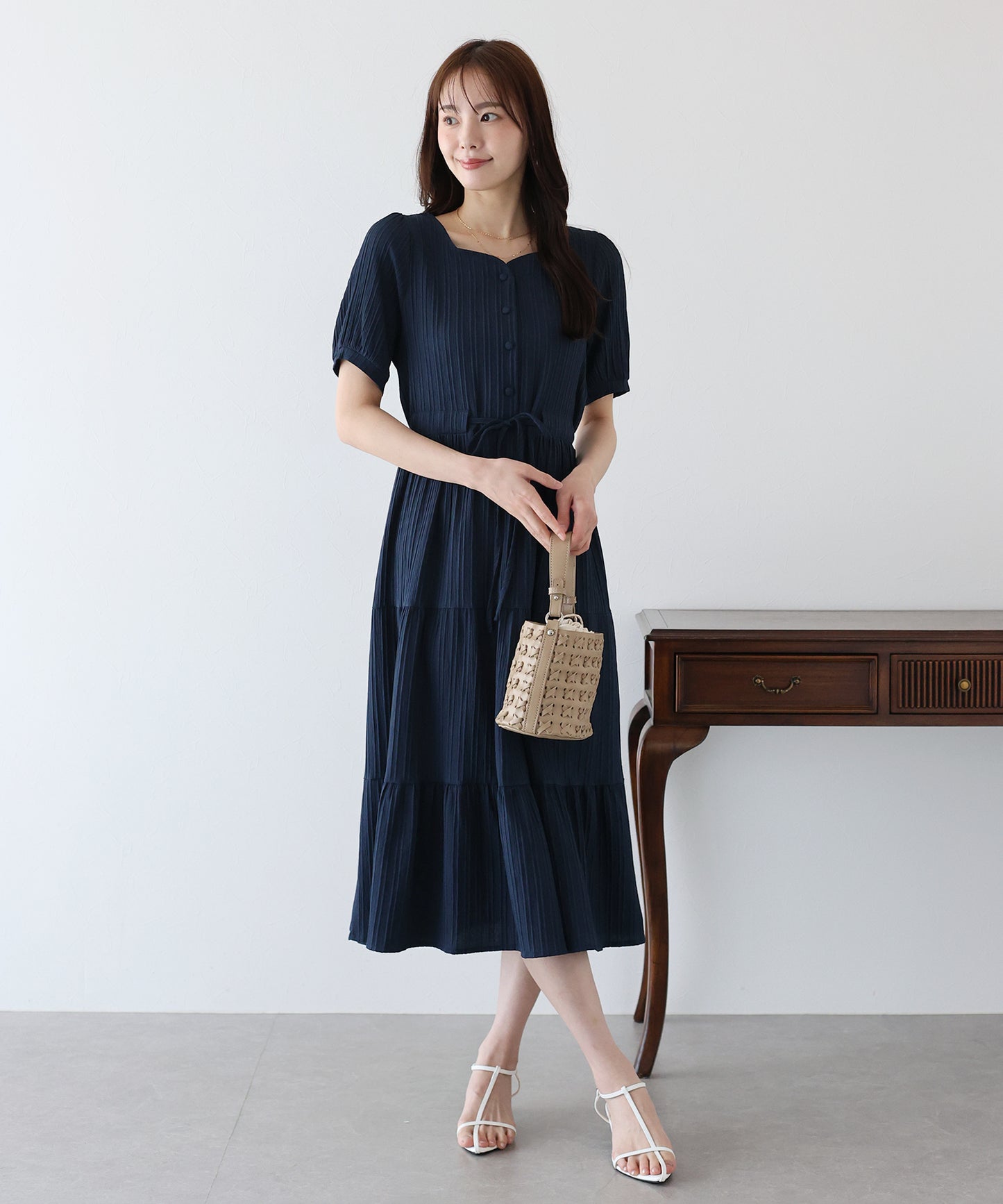 【TIME SALE】ハートネックティアード半袖ワンピース