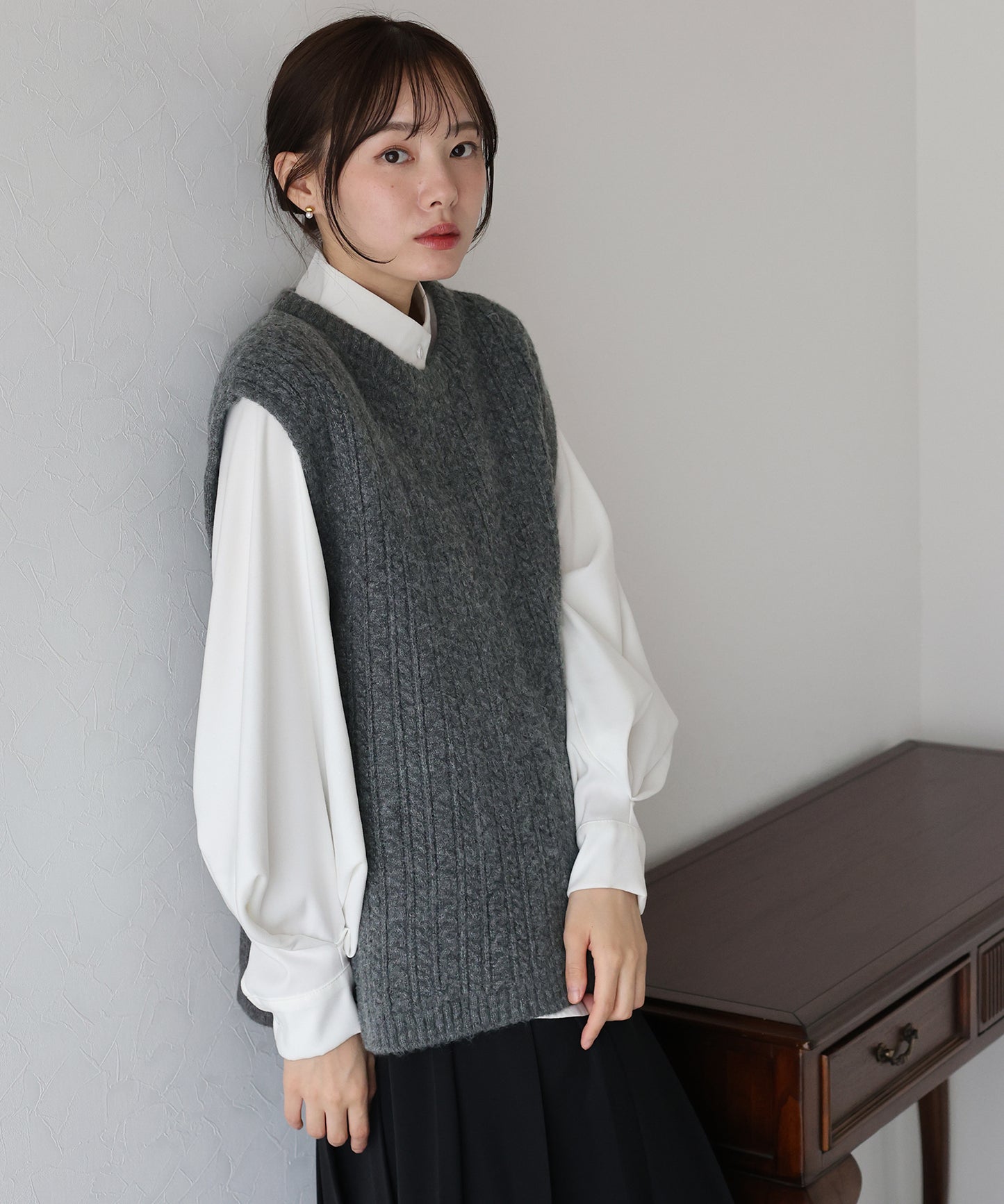 【TIME SALE】ケーブルオーバーニットベスト