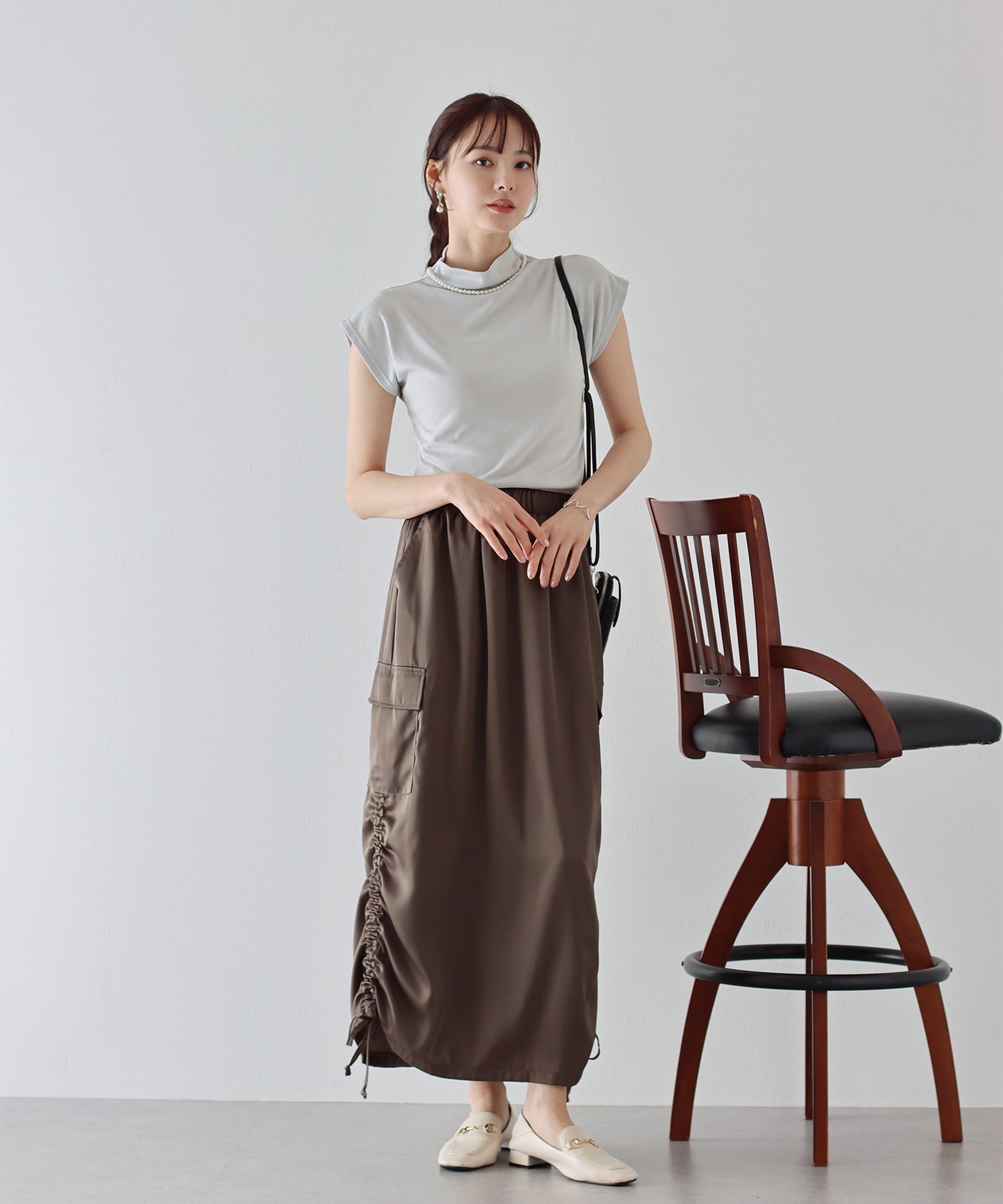 【SALE】ハイネックフレンチスリーブTシャツ【ネコポス】