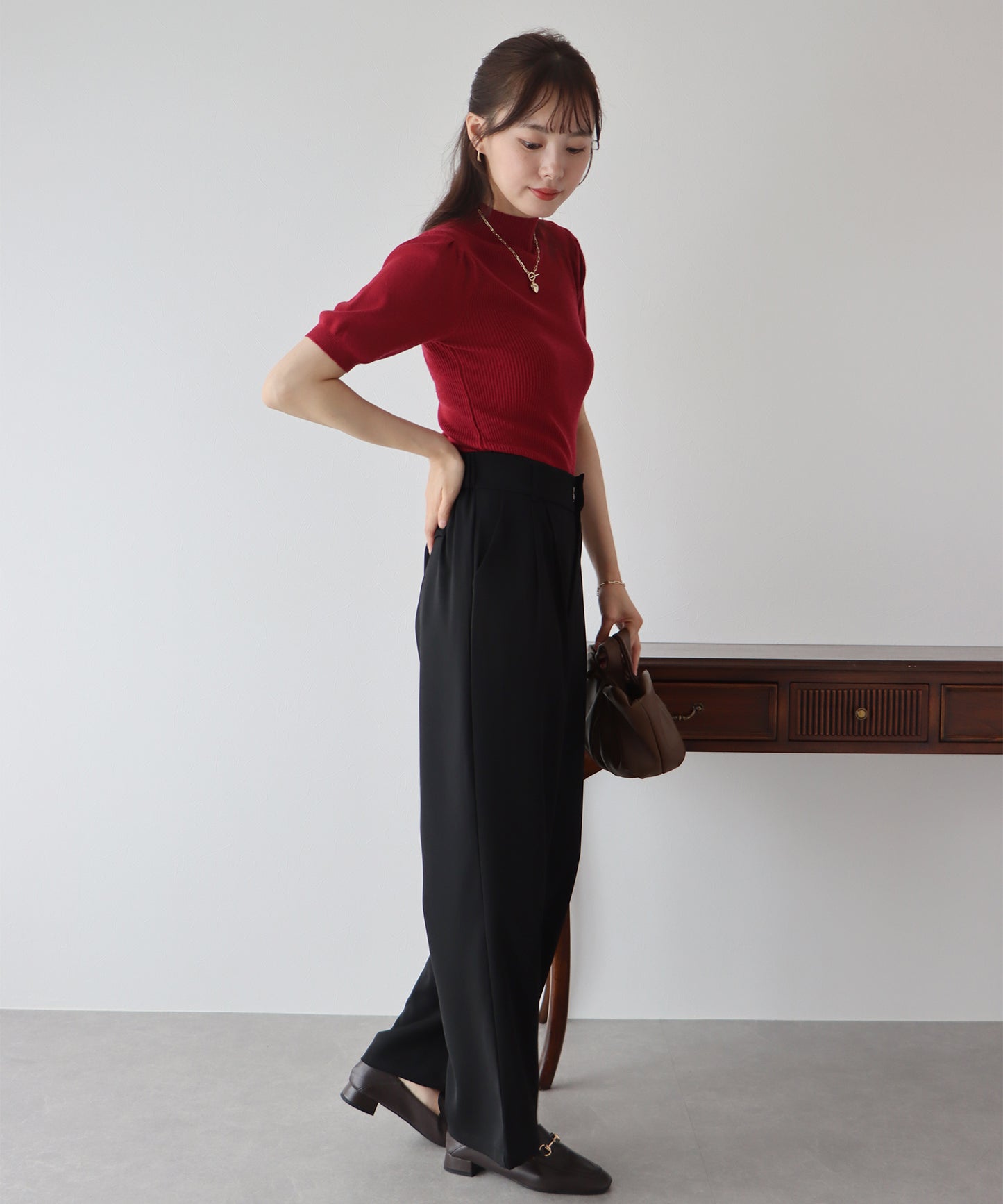 【SALE】パフスリーブ半袖なめらかニット【ネコポス】