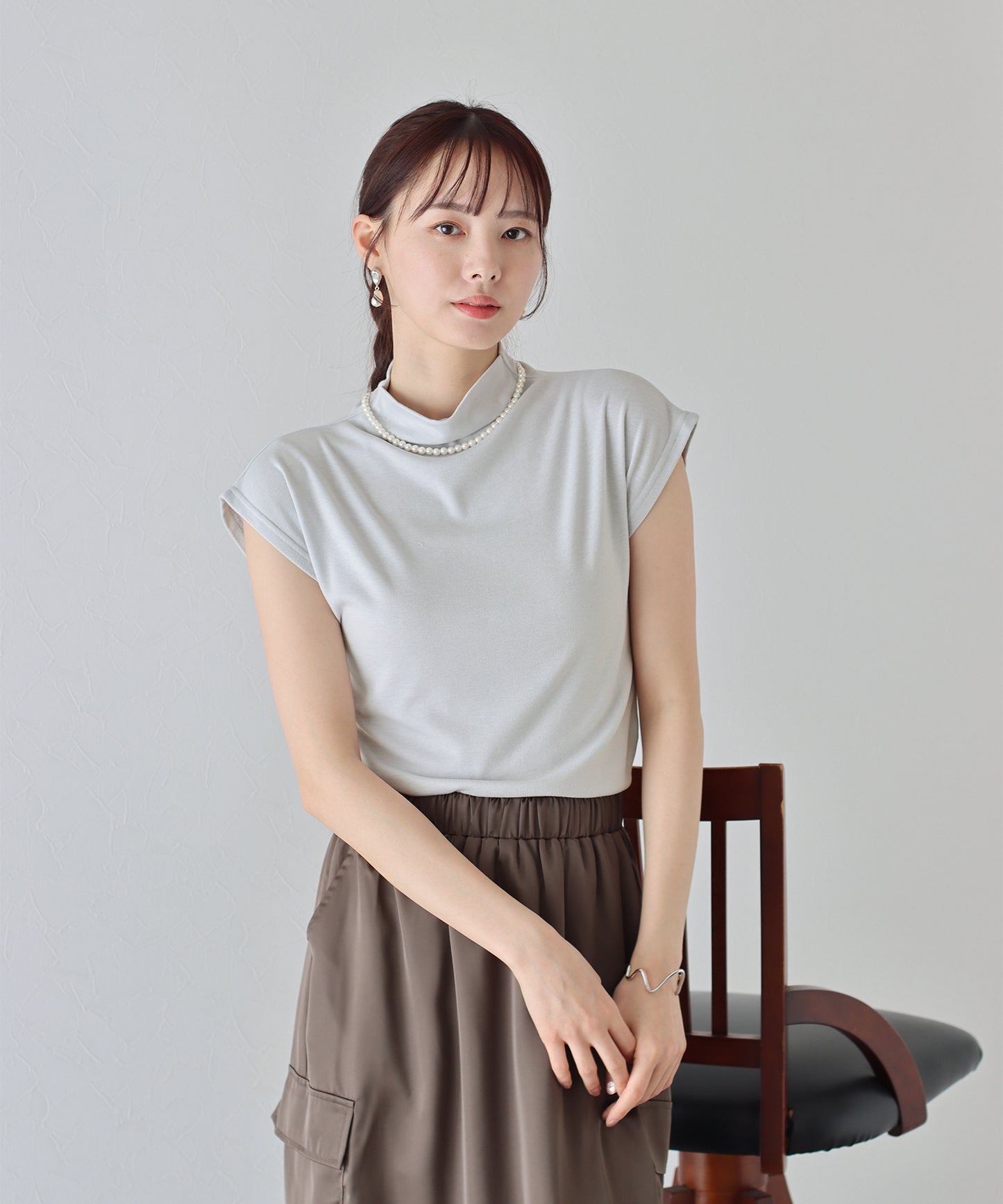 【SALE】ハイネックフレンチスリーブTシャツ【ネコポス】