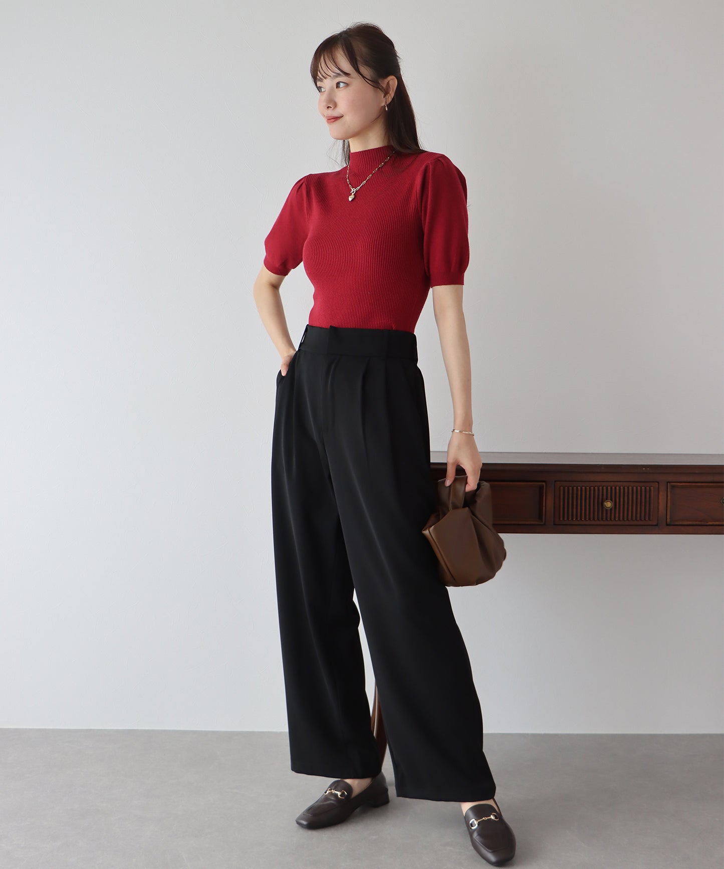 【SALE】パフスリーブ半袖なめらかニット【ネコポス】