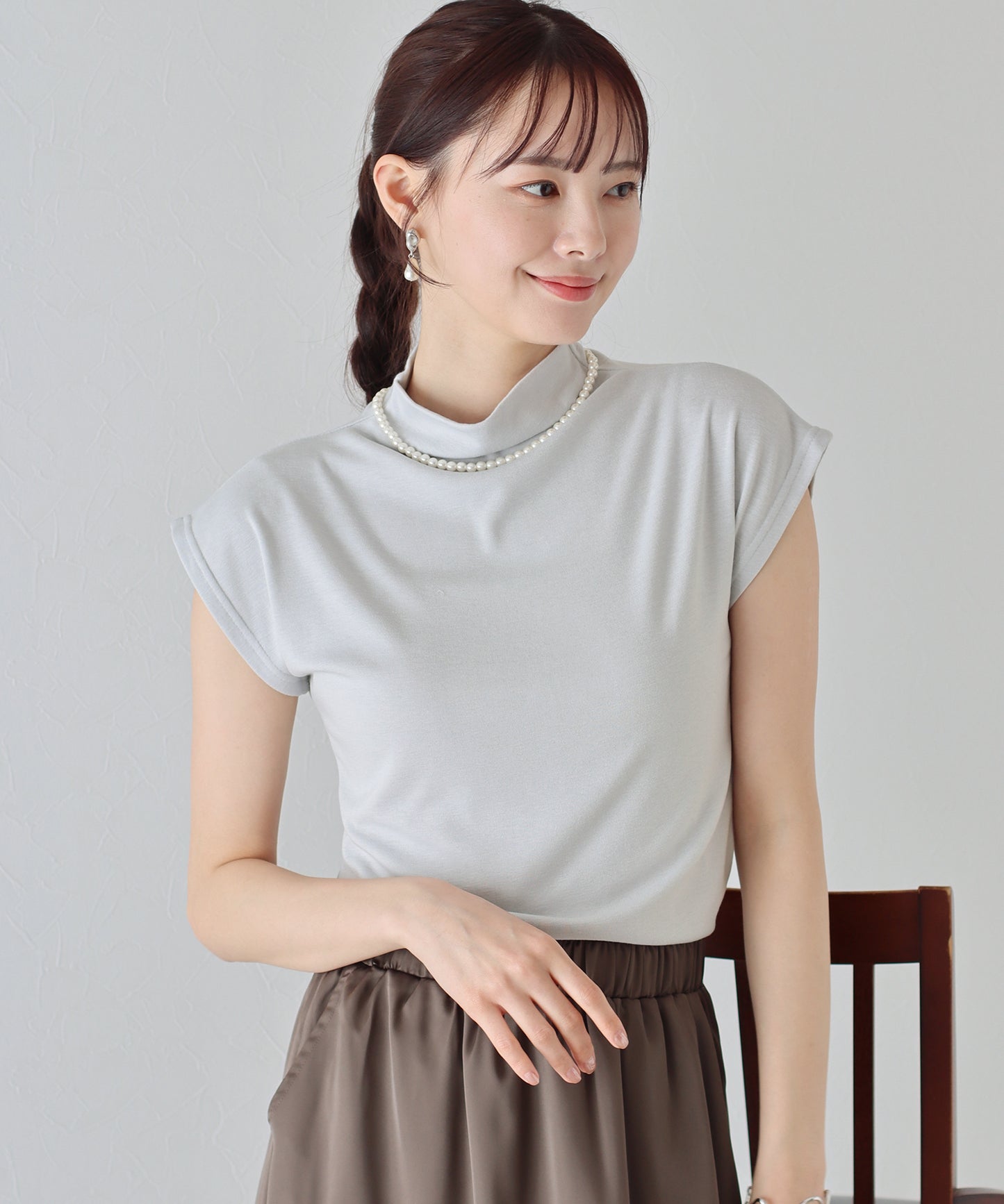 【SALE】ハイネックフレンチスリーブTシャツ【ネコポス】