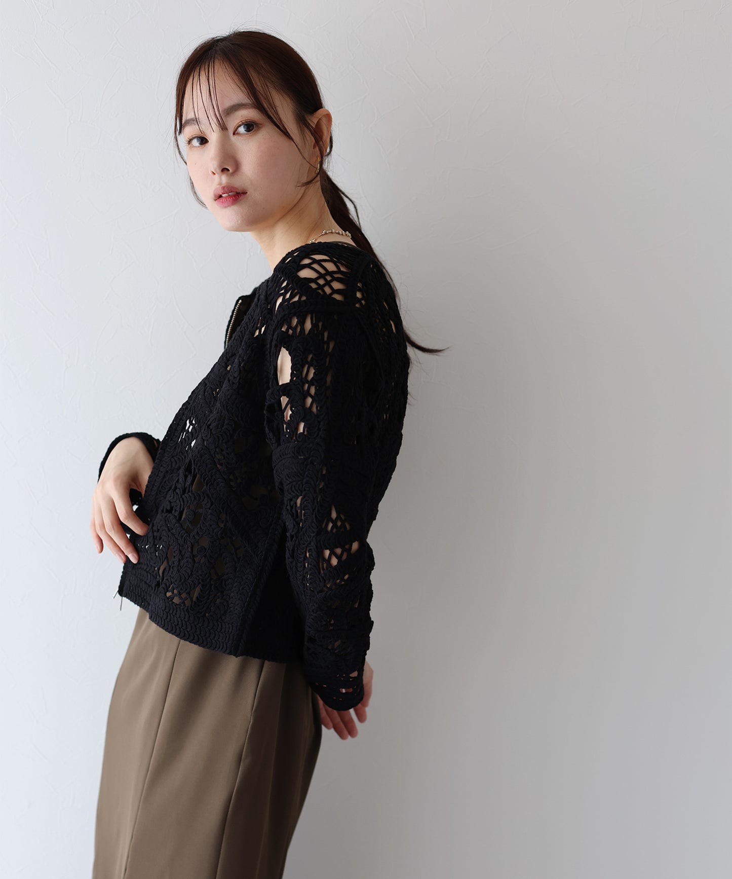 【SALE】ダブルジップクロシェカーディガン