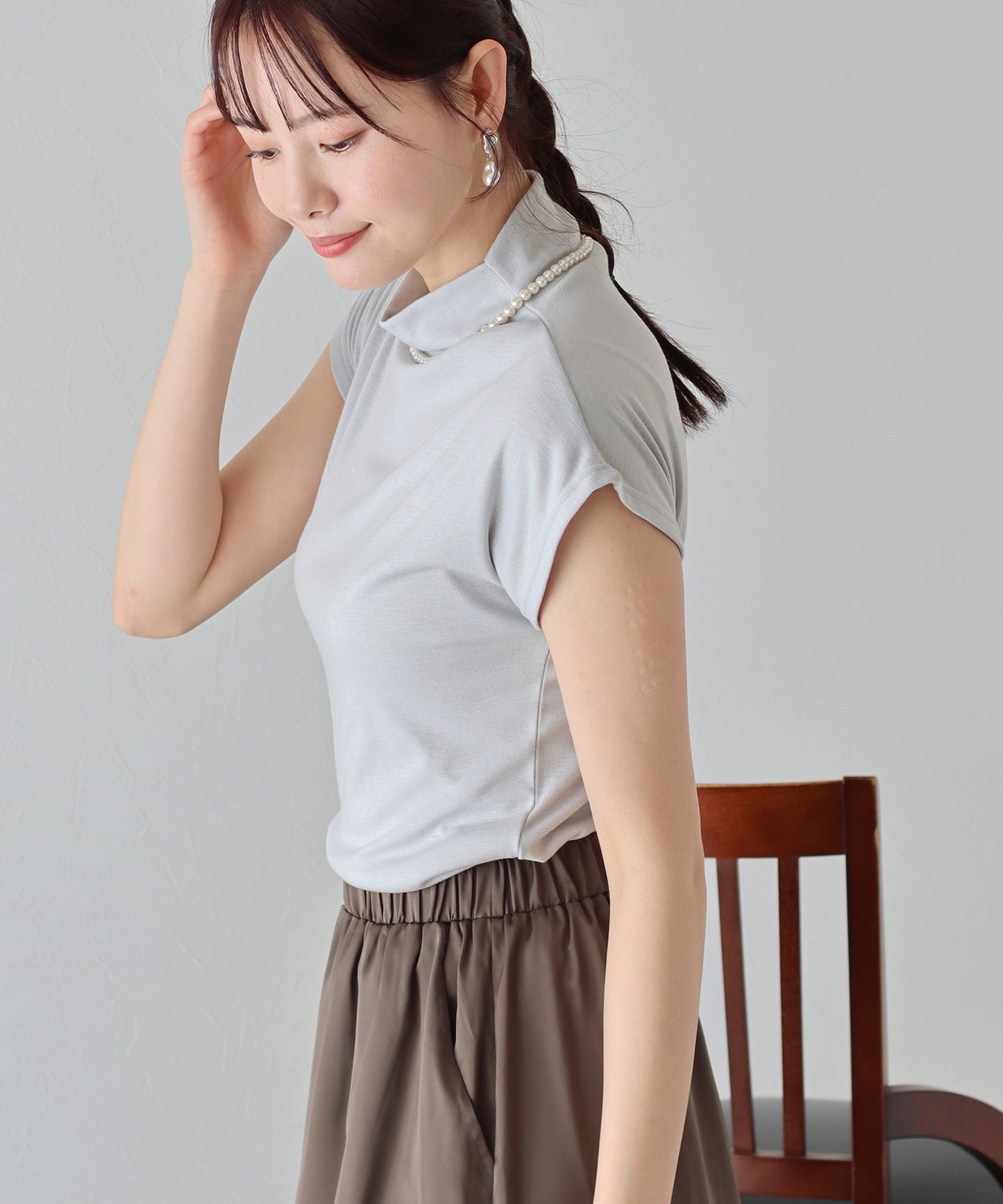 【SALE】ハイネックフレンチスリーブTシャツ【ネコポス】