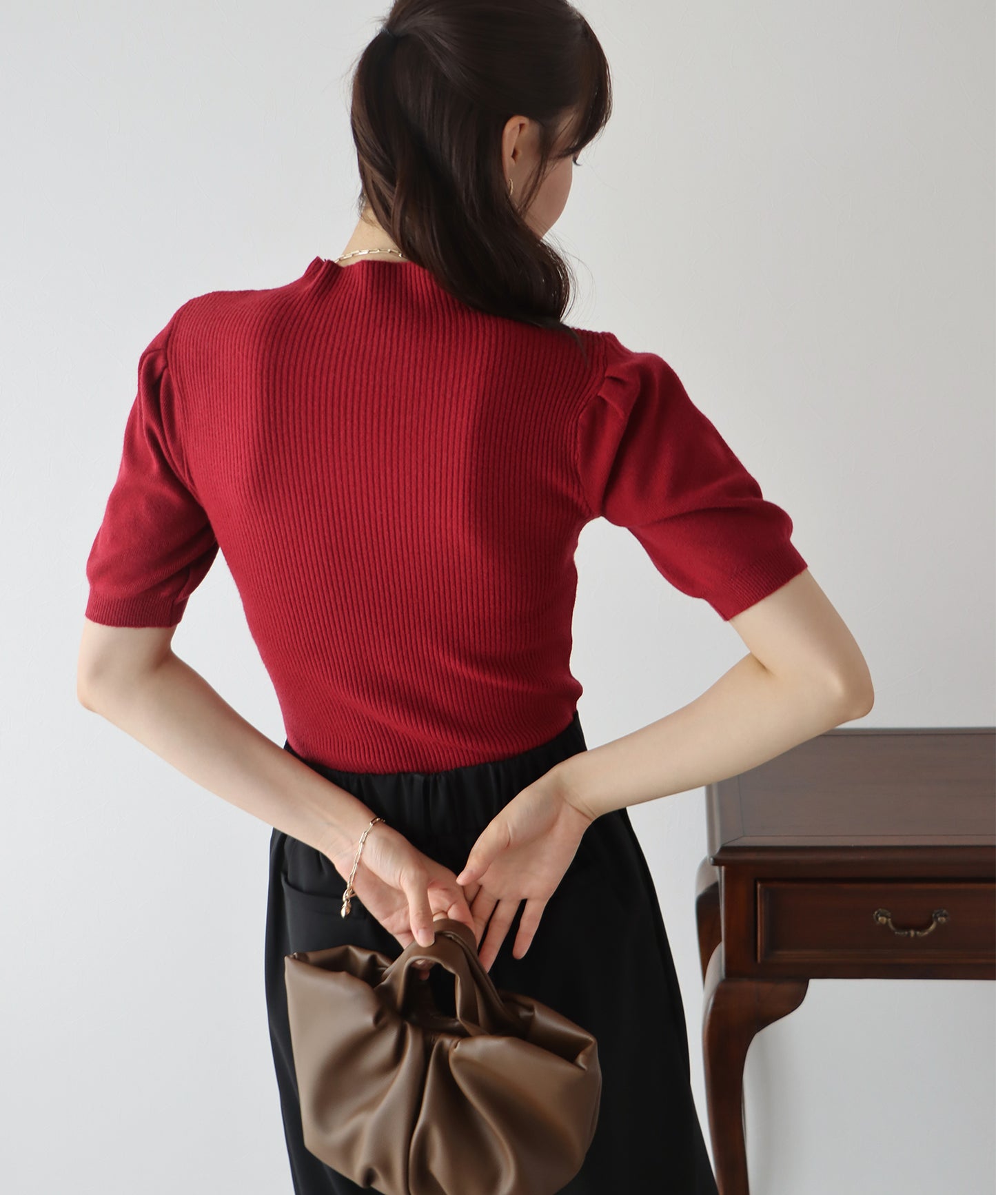 【SALE】パフスリーブ半袖なめらかニット【ネコポス】