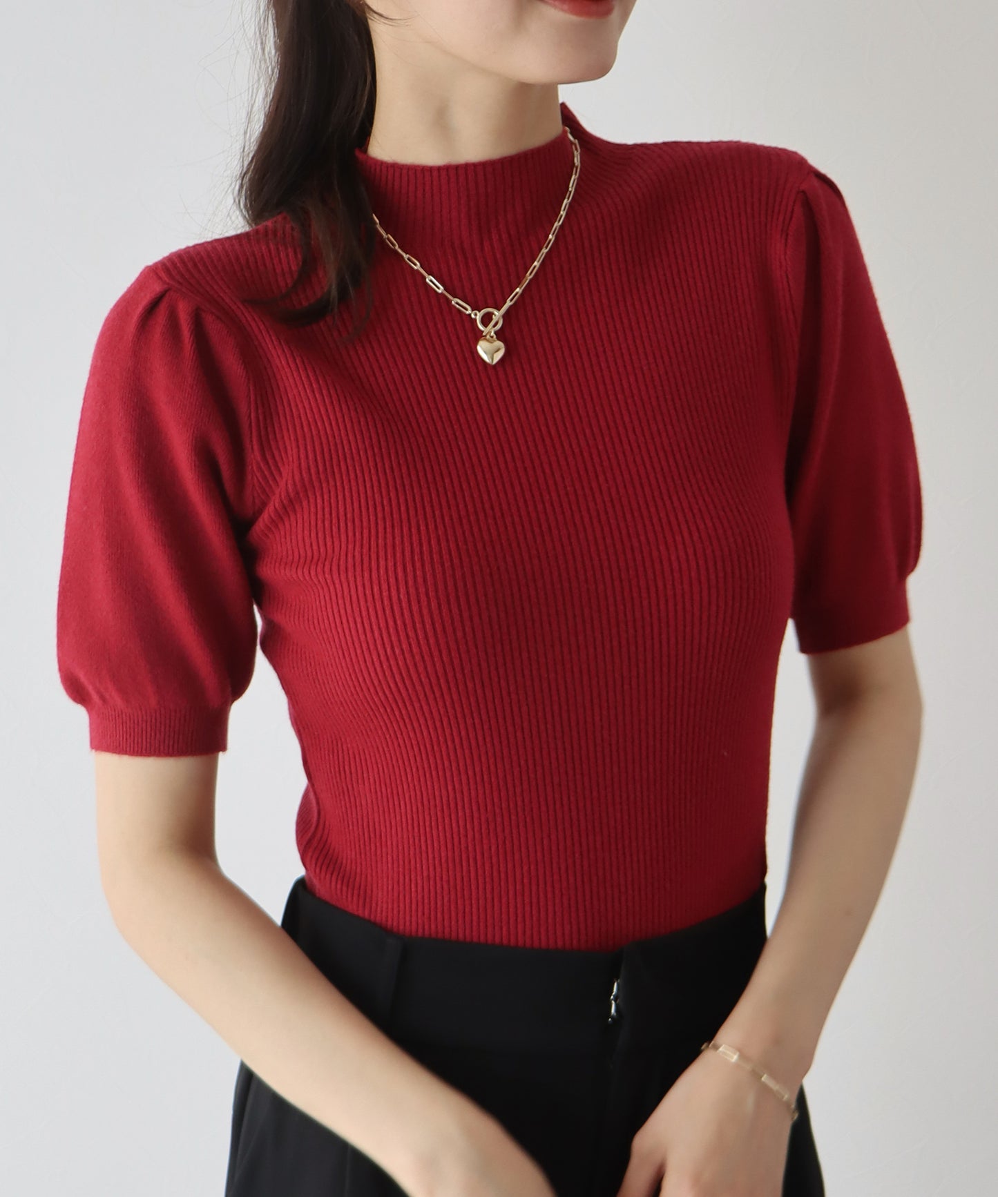 【SALE】パフスリーブ半袖なめらかニット【ネコポス】