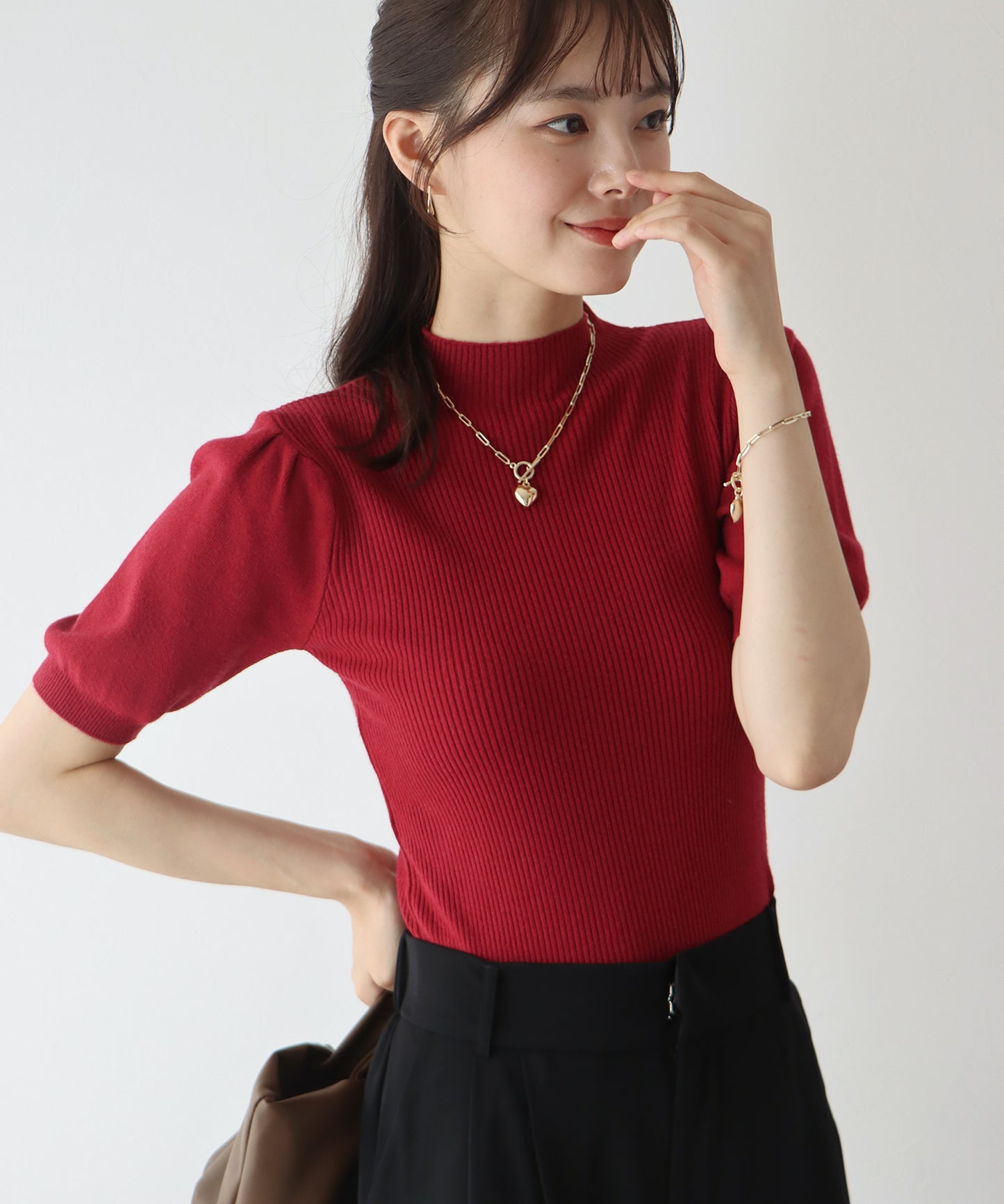 【SALE】パフスリーブ半袖なめらかニット【ネコポス】