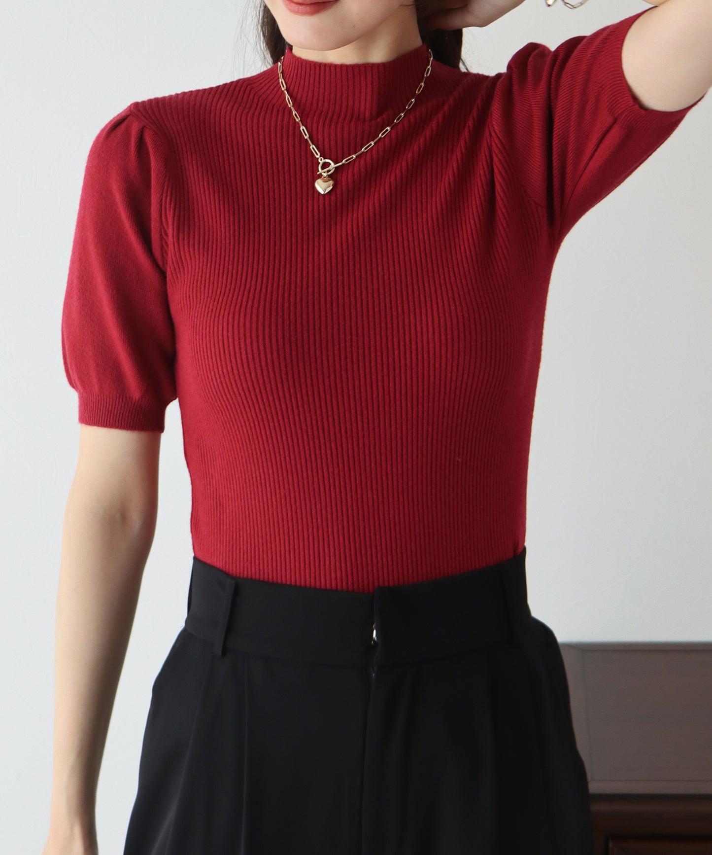 【SALE】パフスリーブ半袖なめらかニット【ネコポス】