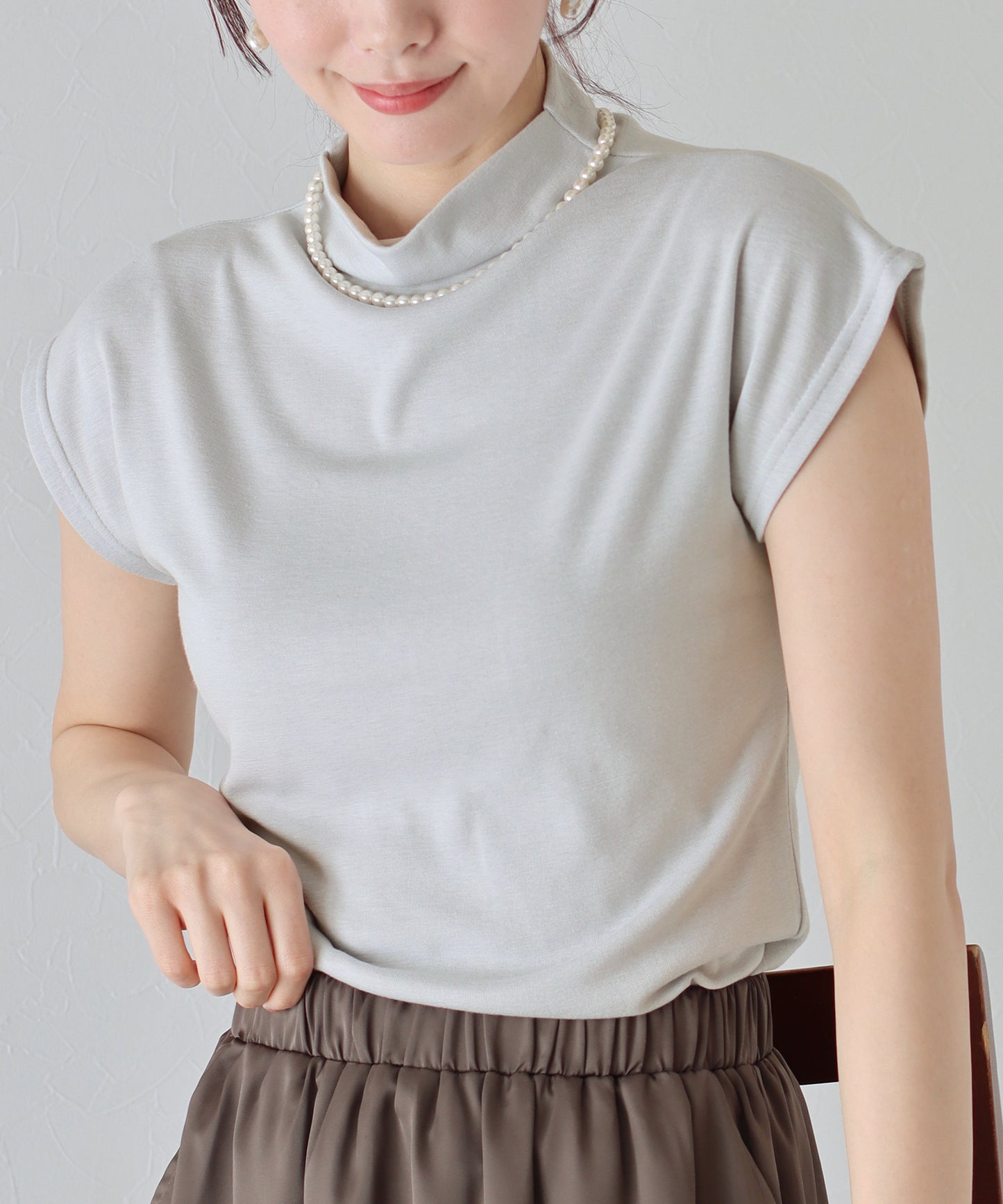 【SALE】ハイネックフレンチスリーブTシャツ【ネコポス】